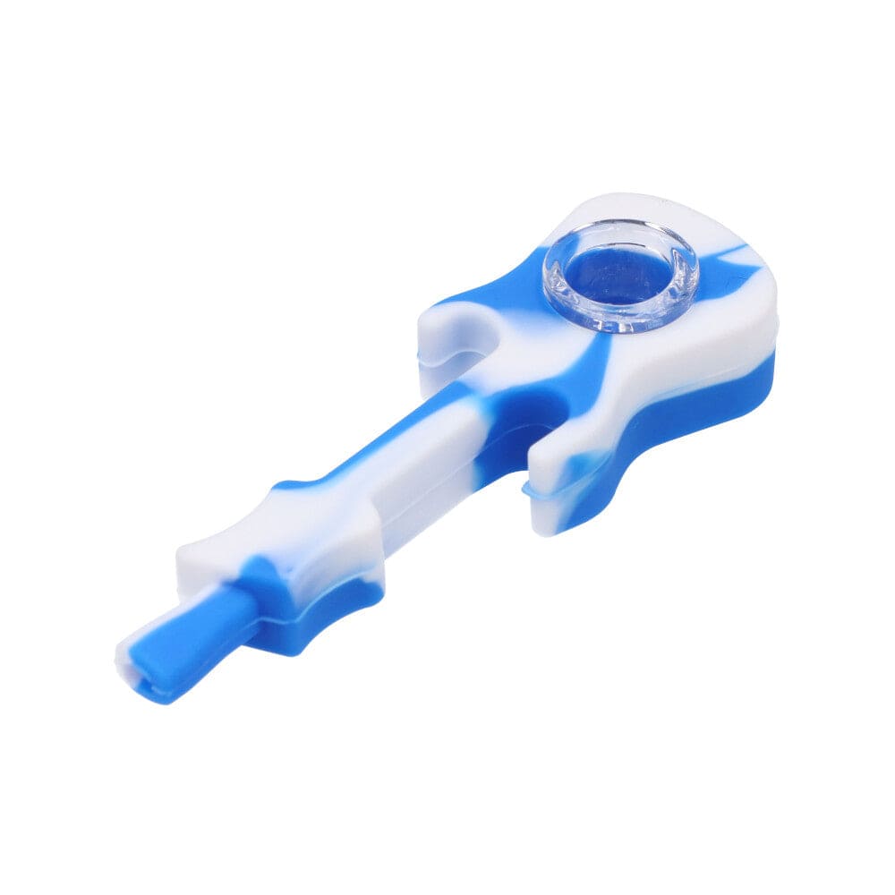 Blue and white silicone cannabis pipe.