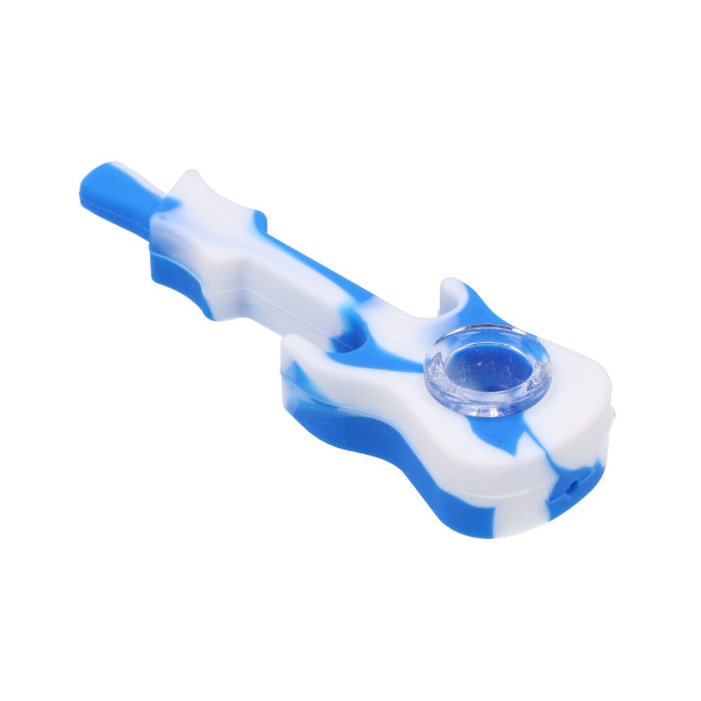 Blue and white silicone smoking pipe.