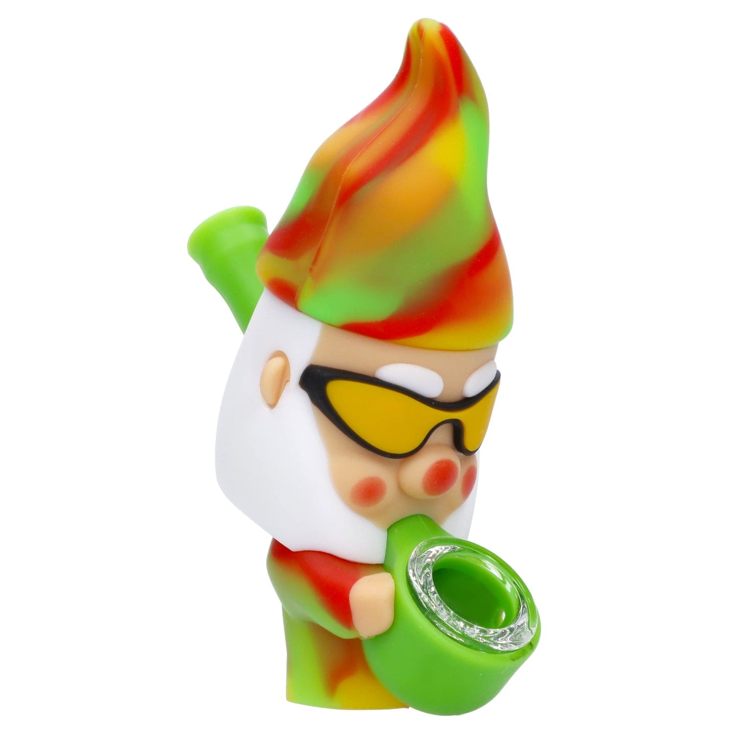 Front view of the Trippy Gnome Silipipe, a colorful, cartoonish gnome with a textured surface and detailed facial features.