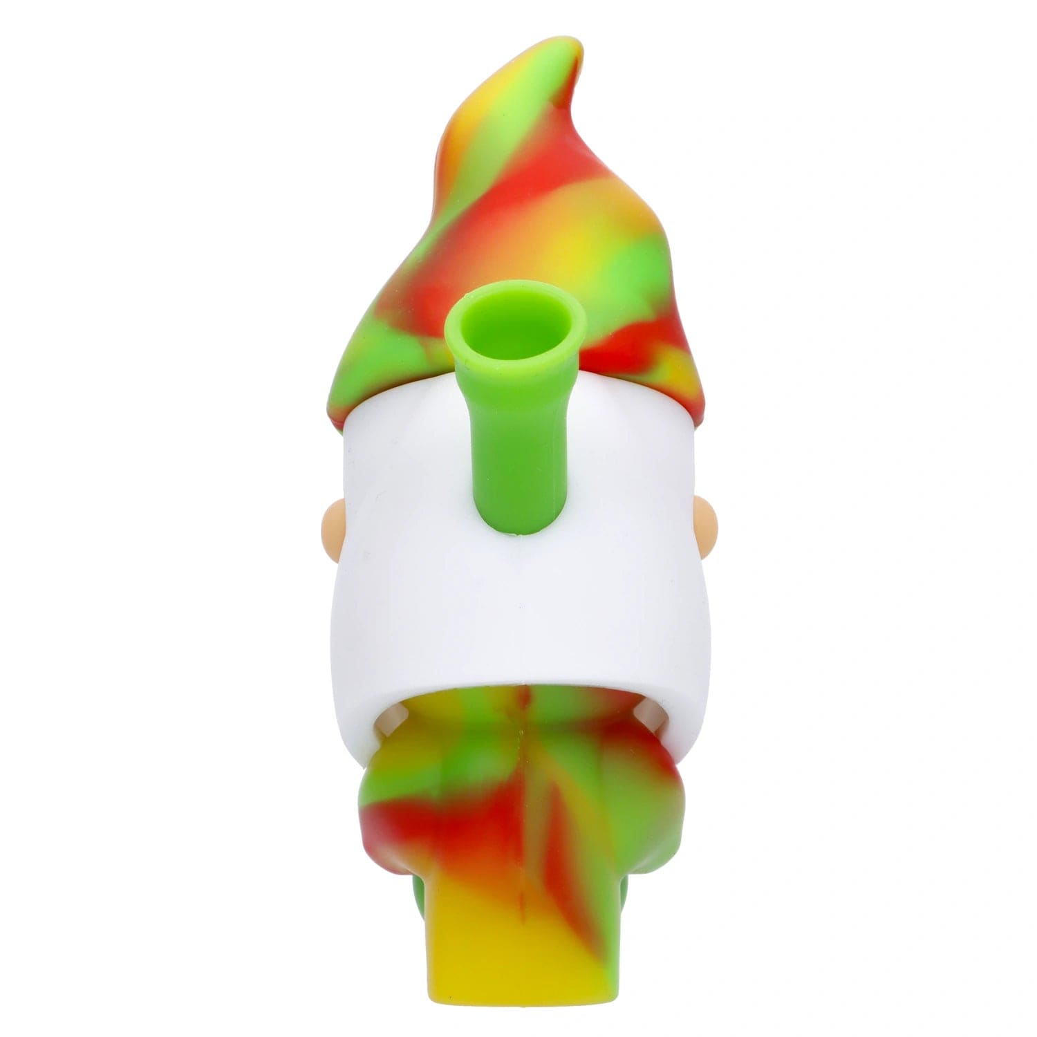 Front view of the Trippy Gnome Silipipe, a colorful, sculpted pipe resembling a gnome with a textured surface.