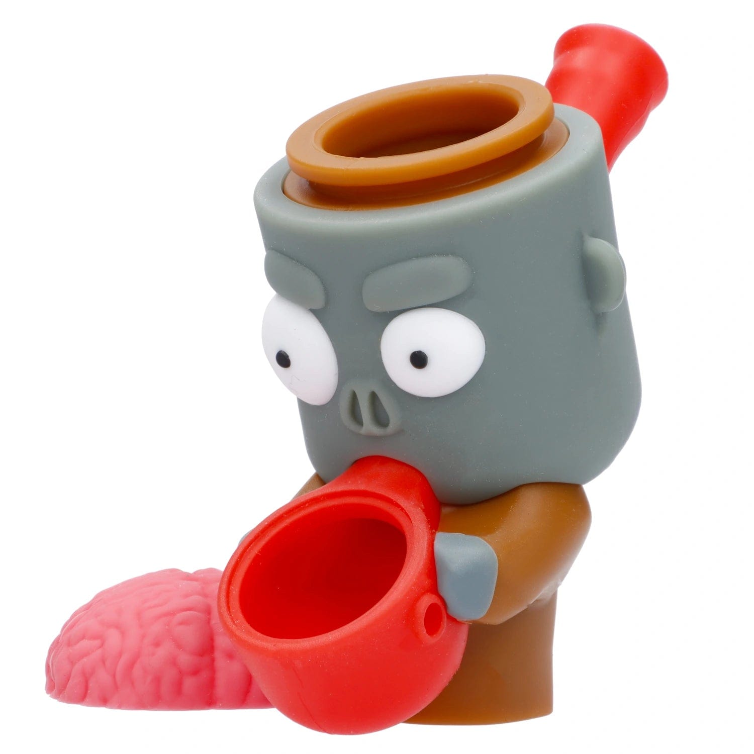 Front view of the Zombie Silipipe, a whimsical, colorful pipe with a red mouthpiece and curved design.