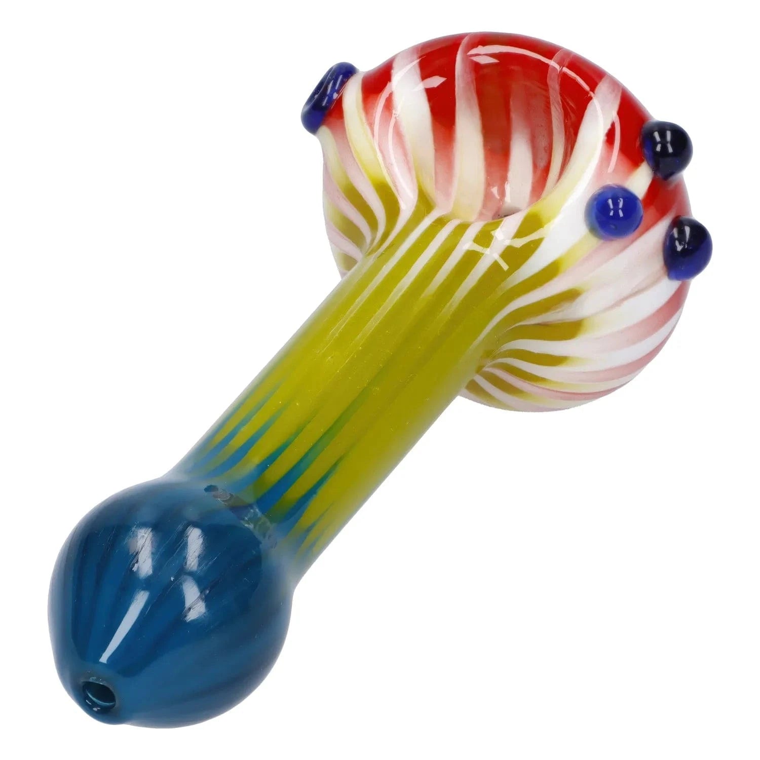 A side view of the 4.5-inch Colorful Reversal Art Spoon Pipe, displaying a swirling, colorful glass design.
