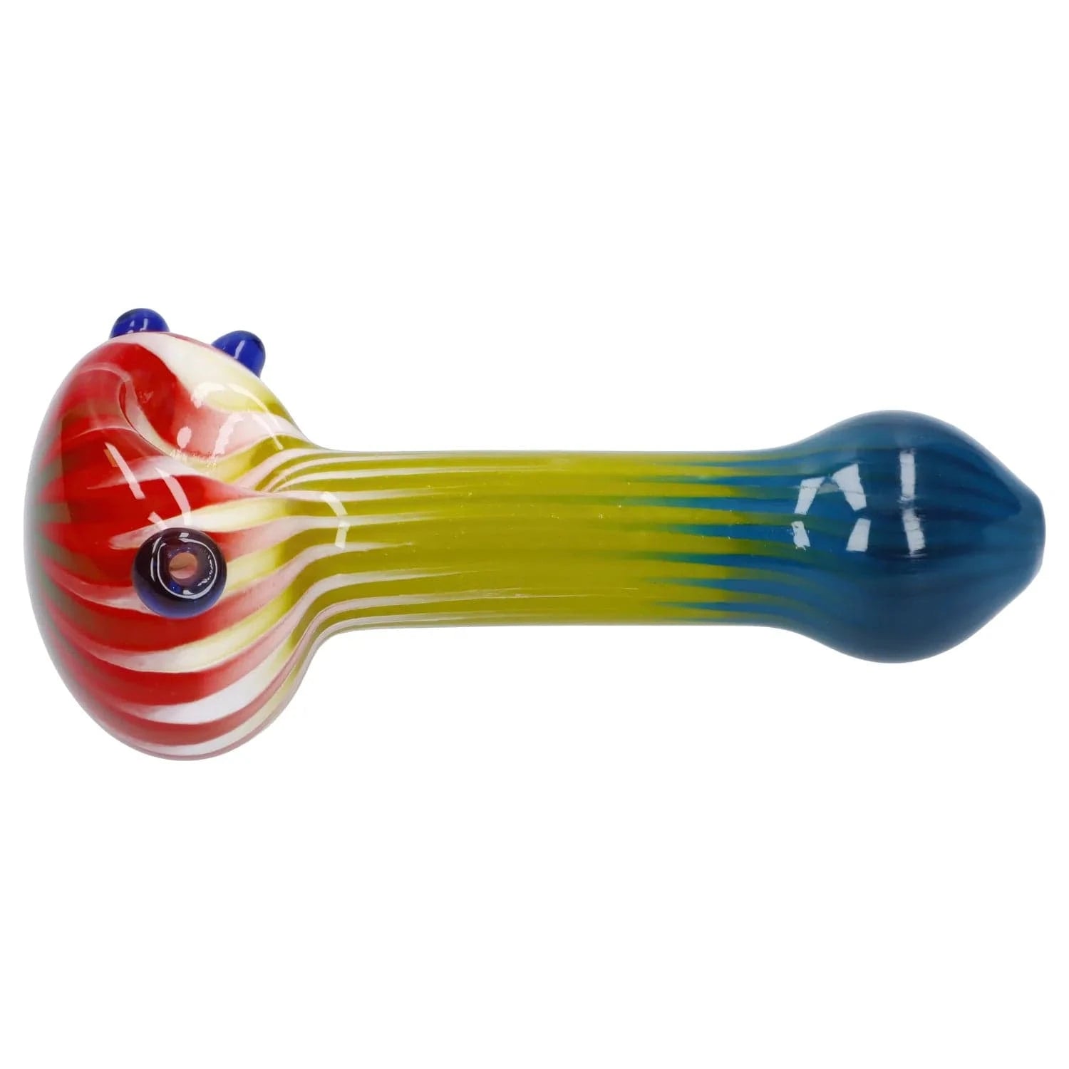 A side view of the 4.5-inch Colorful Reversal Art Spoon Pipe, featuring a colorful glass design.