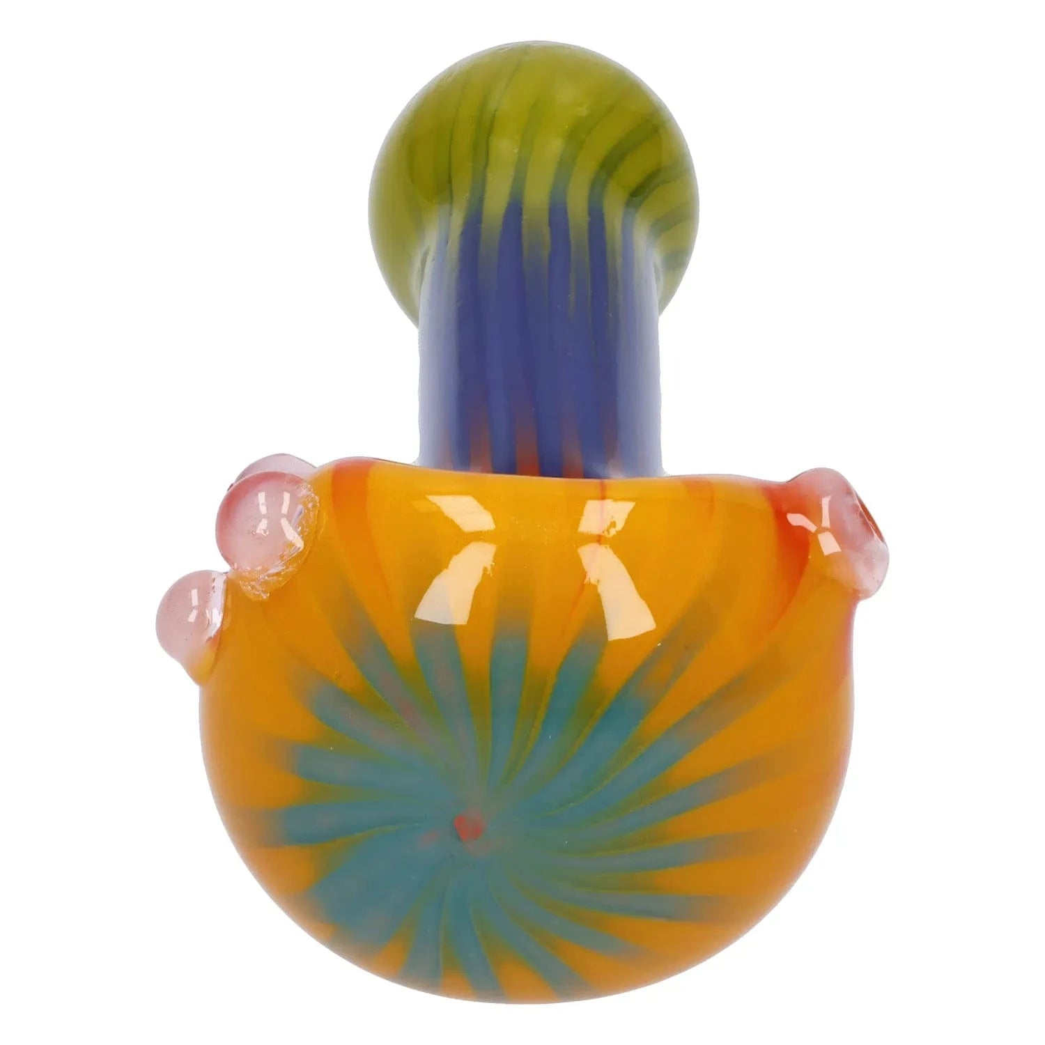 A side view of the 4.5-inch Colorful Reversal Art Spoon Pipe shows a swirling, colorful glass design.