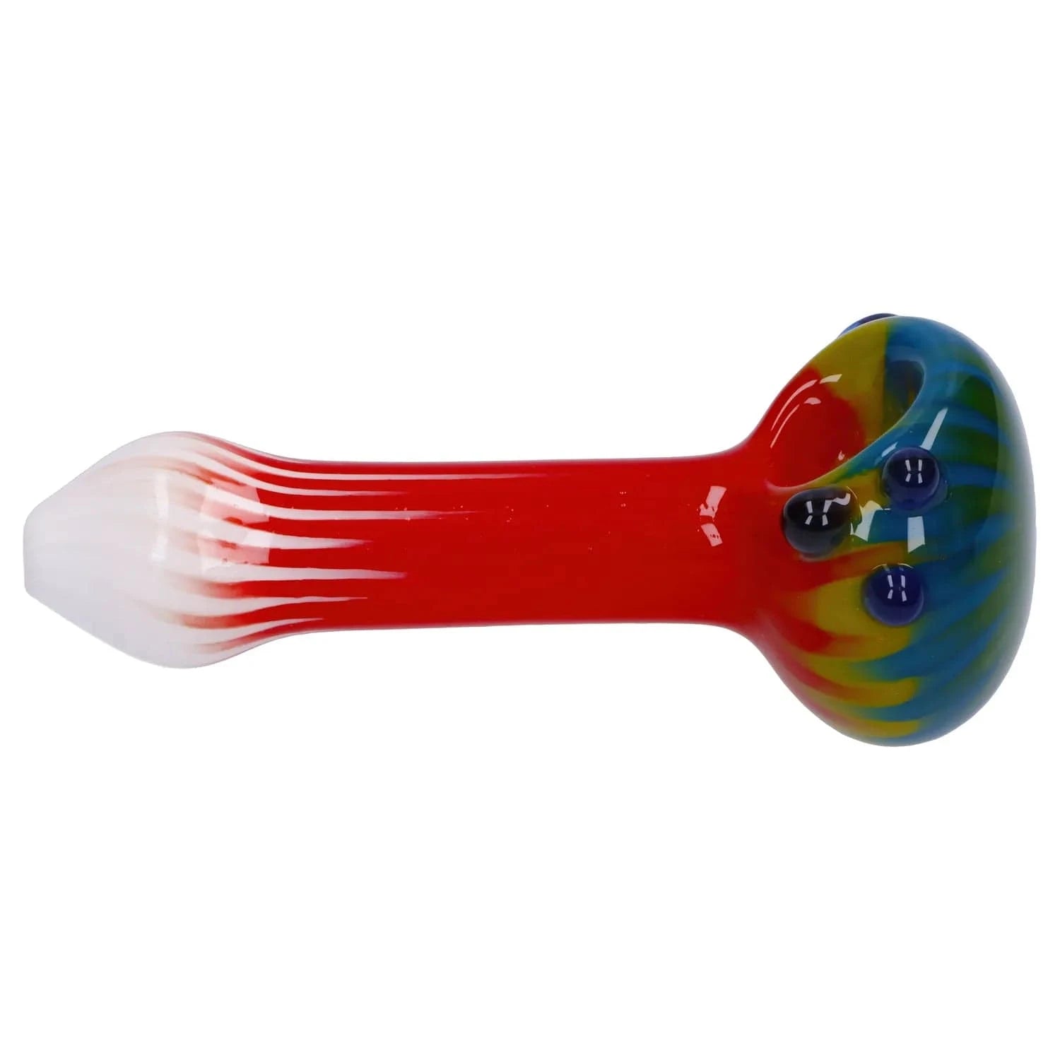 A side view of the 4.5-inch Colorful Reversal Art Spoon Pipe, featuring a vibrant, multi-toned glass design.