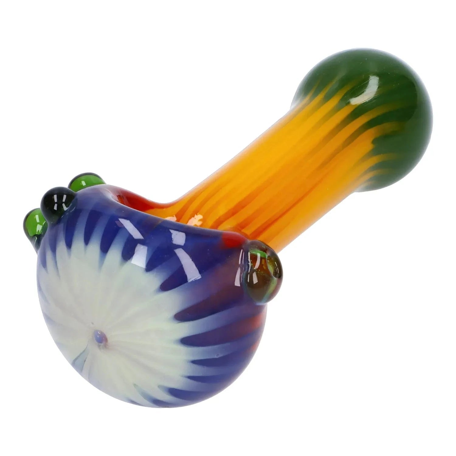 A side view of the 4.5-inch Colorful Reversal Art Spoon Pipe, showcasing its colorful, swirled glass design.