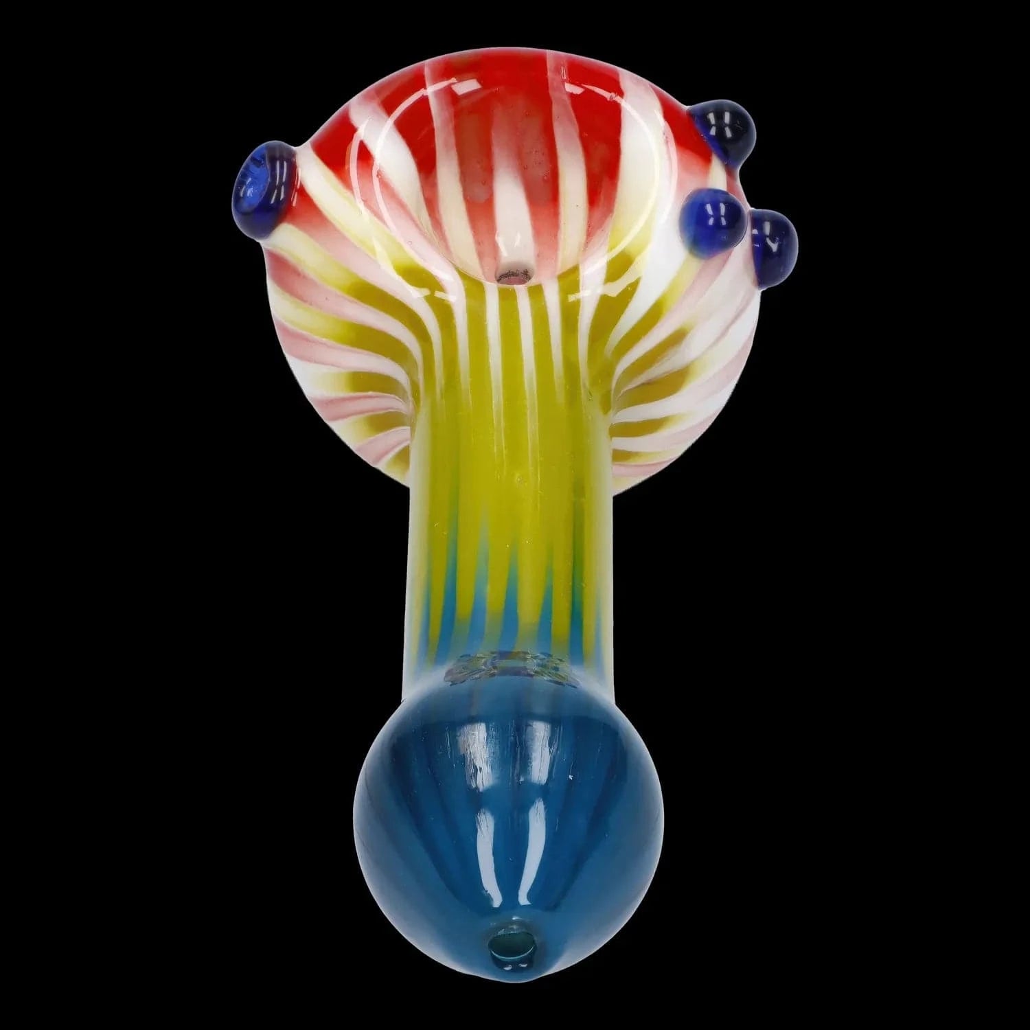 A front view of the 4.5-inch Colorful Reversal Art Spoon Pipe, displaying a vibrant, colorful glass design.