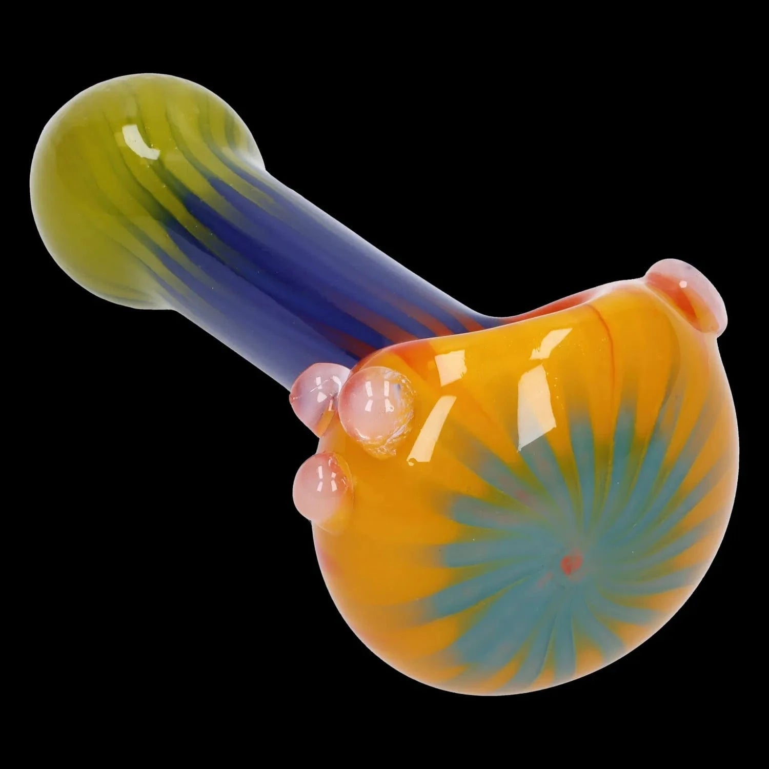 A slightly angled view of the 4.5-inch Colorful Reversal Art Spoon Pipe, featuring a vibrant, colorful glass design.
