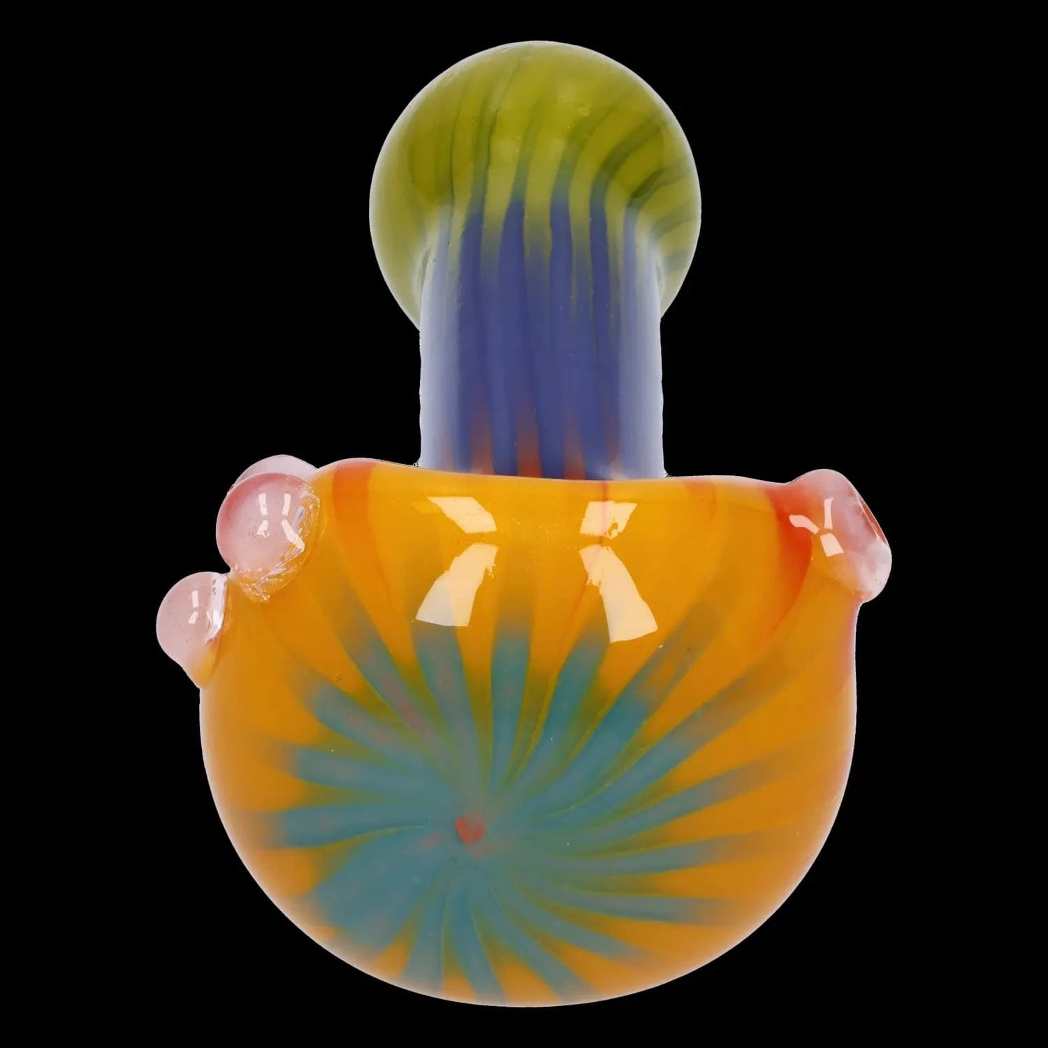 Front view of the Colorful Reversal Art Spoon Pipe - 4.5 in, showcasing a vibrant, colorful glass design.