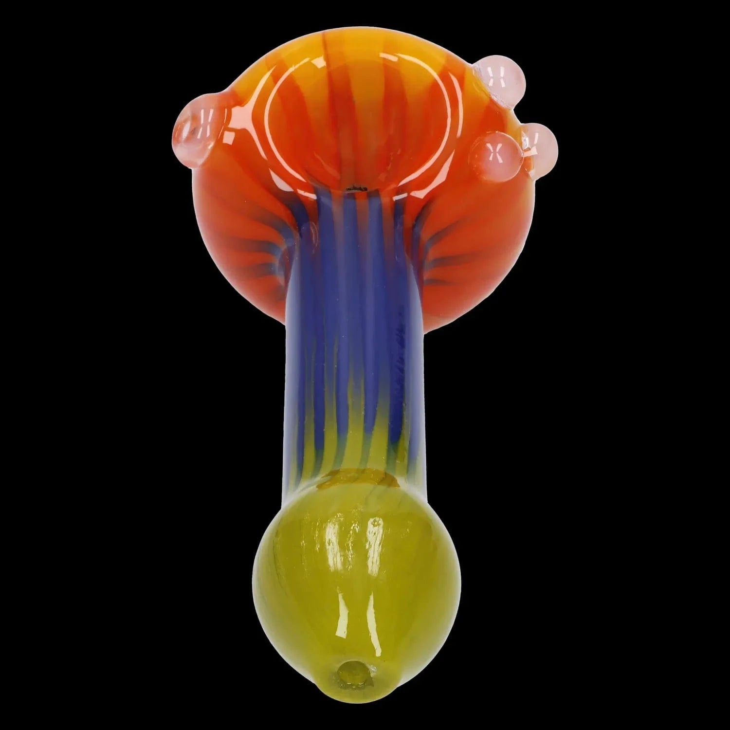 A studio shot of the 4.5-inch Colorful Reversal Art Spoon Pipe, displaying its vibrant color reversal pattern and curved design.