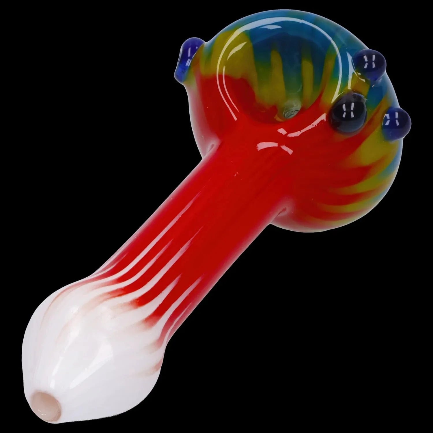 A side view of the 4.5-inch Colorful Reversal Art Spoon Pipe, showcasing its vibrant, multi-colored design.