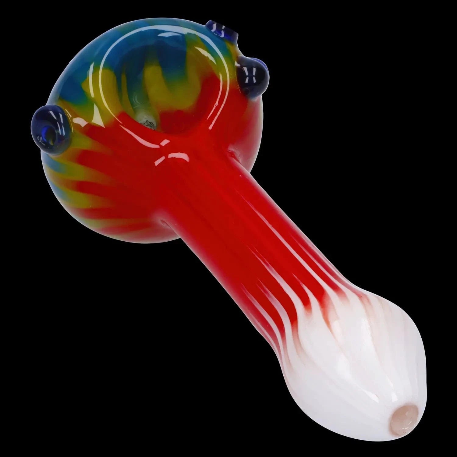 A side view of the 4.5-inch Colorful Reversal Art Spoon Pipe, showcasing its vibrant, swirling color pattern.