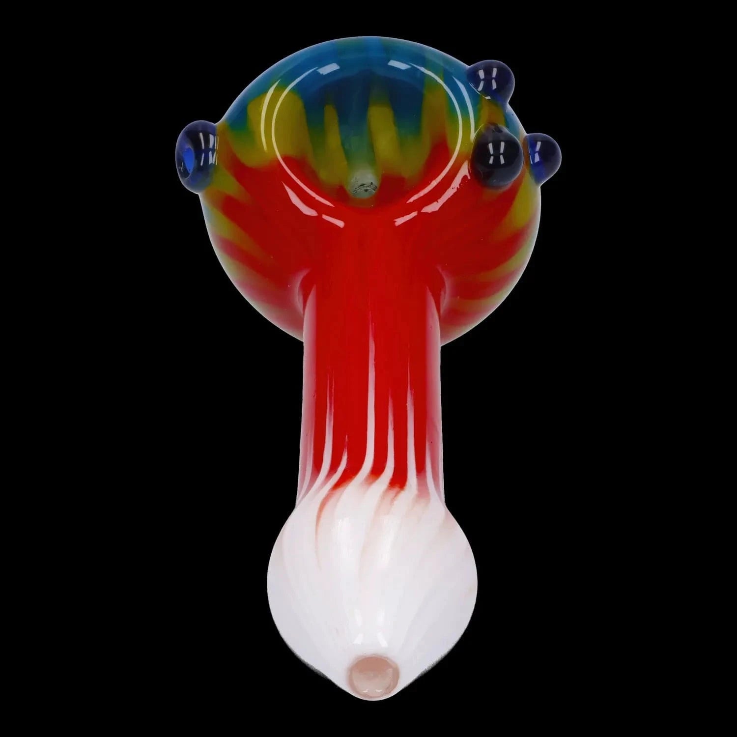 A side view of the 4.5-inch Colorful Reversal Art Spoon Pipe, showcasing its curved shape and vibrant color pattern.