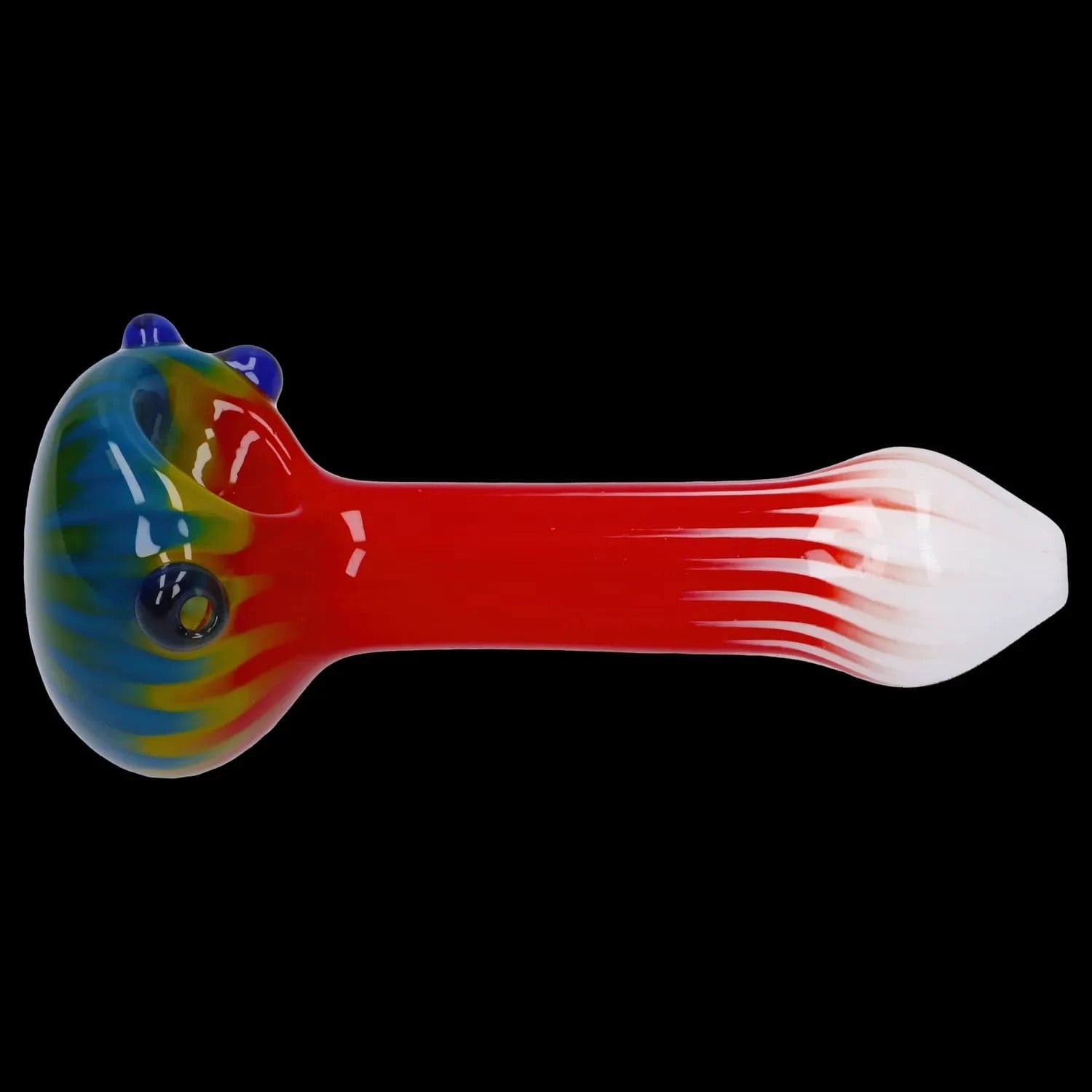 A side view of the 4.5-inch Colorful Reversal Art Spoon Pipe, showcasing its vibrant, swirling color pattern.