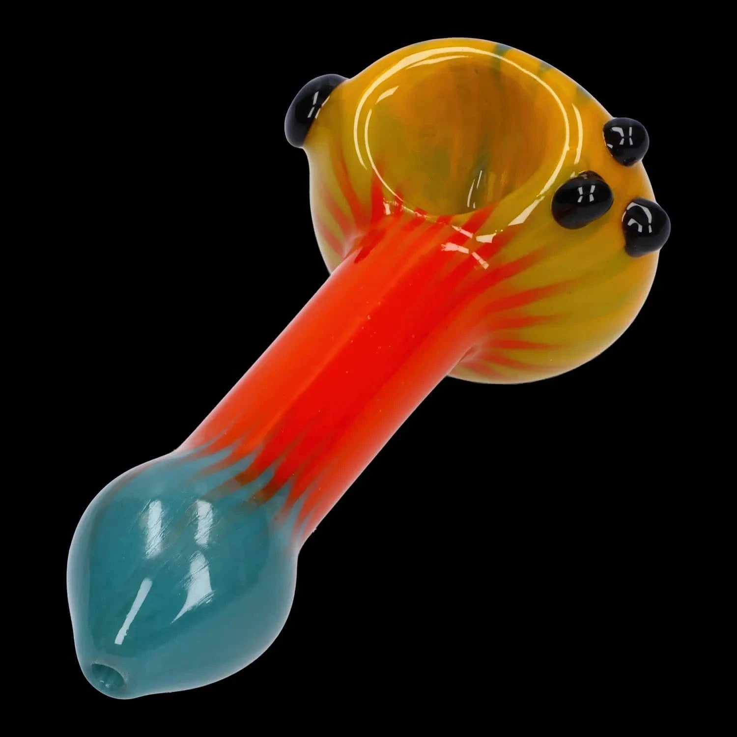 A side view of the 4.5-inch Colorful Reversal Art Spoon Pipe, showcasing its colorful glass design and curved shape.