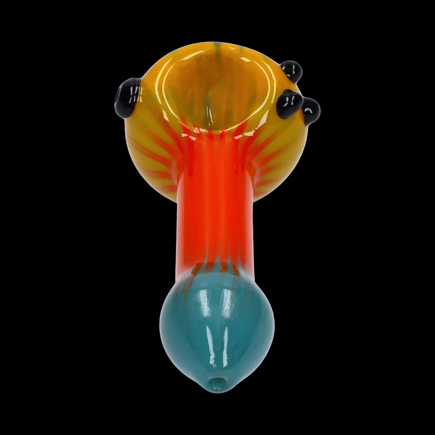 A studio shot of the 4.5-inch Colorful Reversal Art Spoon Pipe, displaying vibrant color reversals and a curved design.
