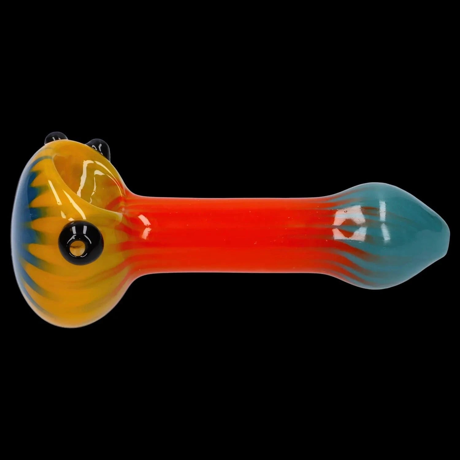 A side view of the 4.5-inch Colorful Reversal Art Spoon Pipe, showcasing its vibrant, swirling color pattern.