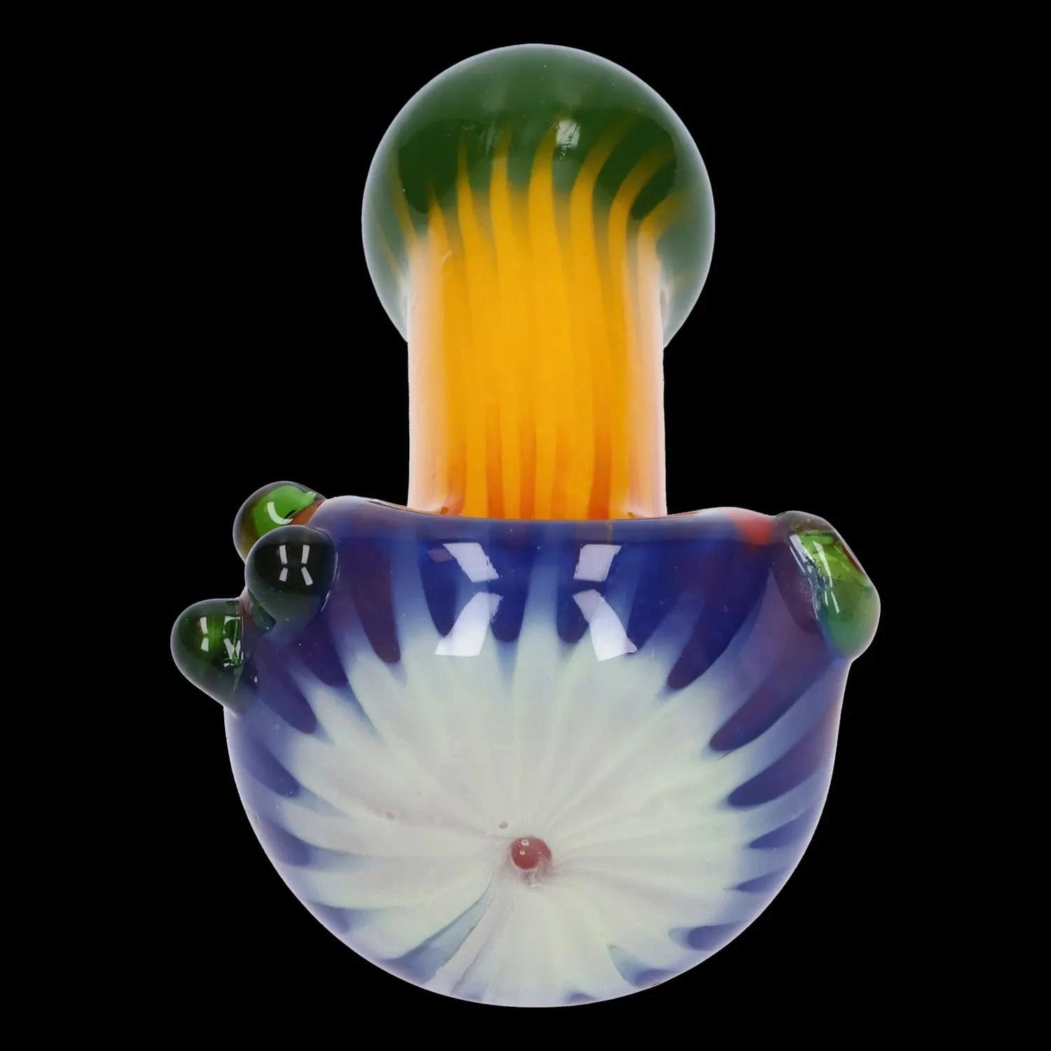 A front view of the 4.5-inch Colorful Reversal Art Spoon Pipe, showcasing a vibrant, colorful glass design.