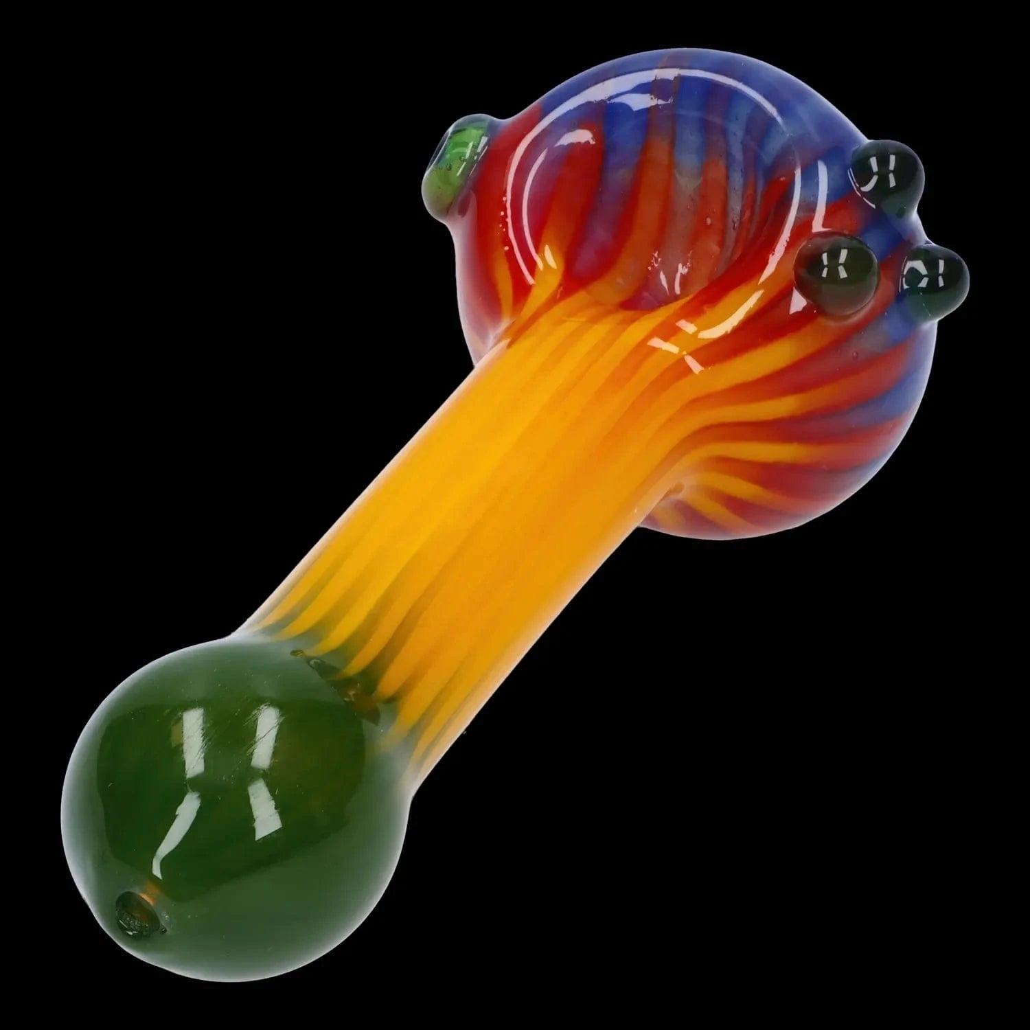 A side view of the 4.5-inch Colorful Reversal Art Spoon Pipe, showing its vibrant, swirling glass pattern.