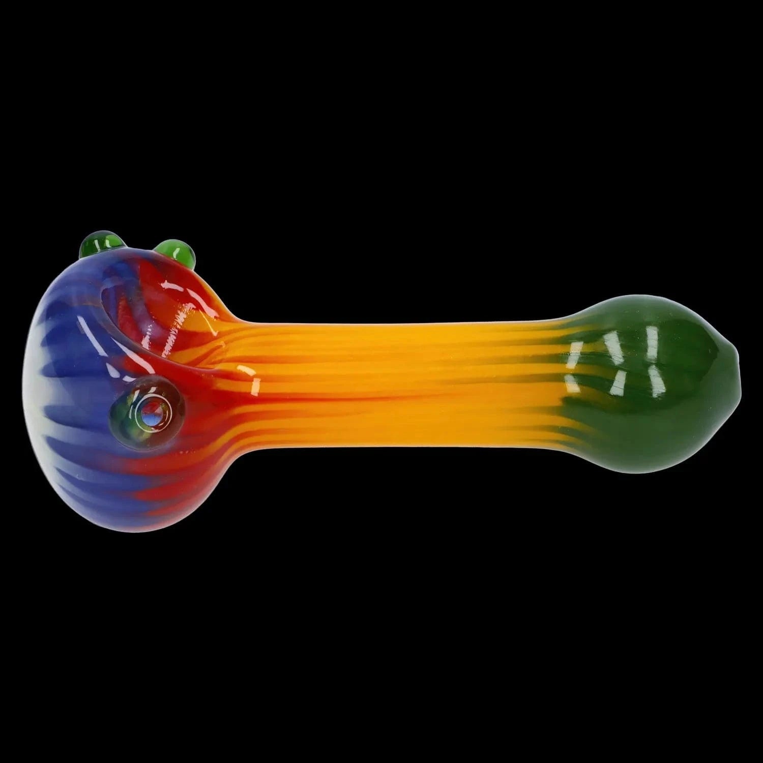 A side view of the 4.5-inch Colorful Reversal Art Spoon Pipe, showcasing its vibrant, colorful glass construction.