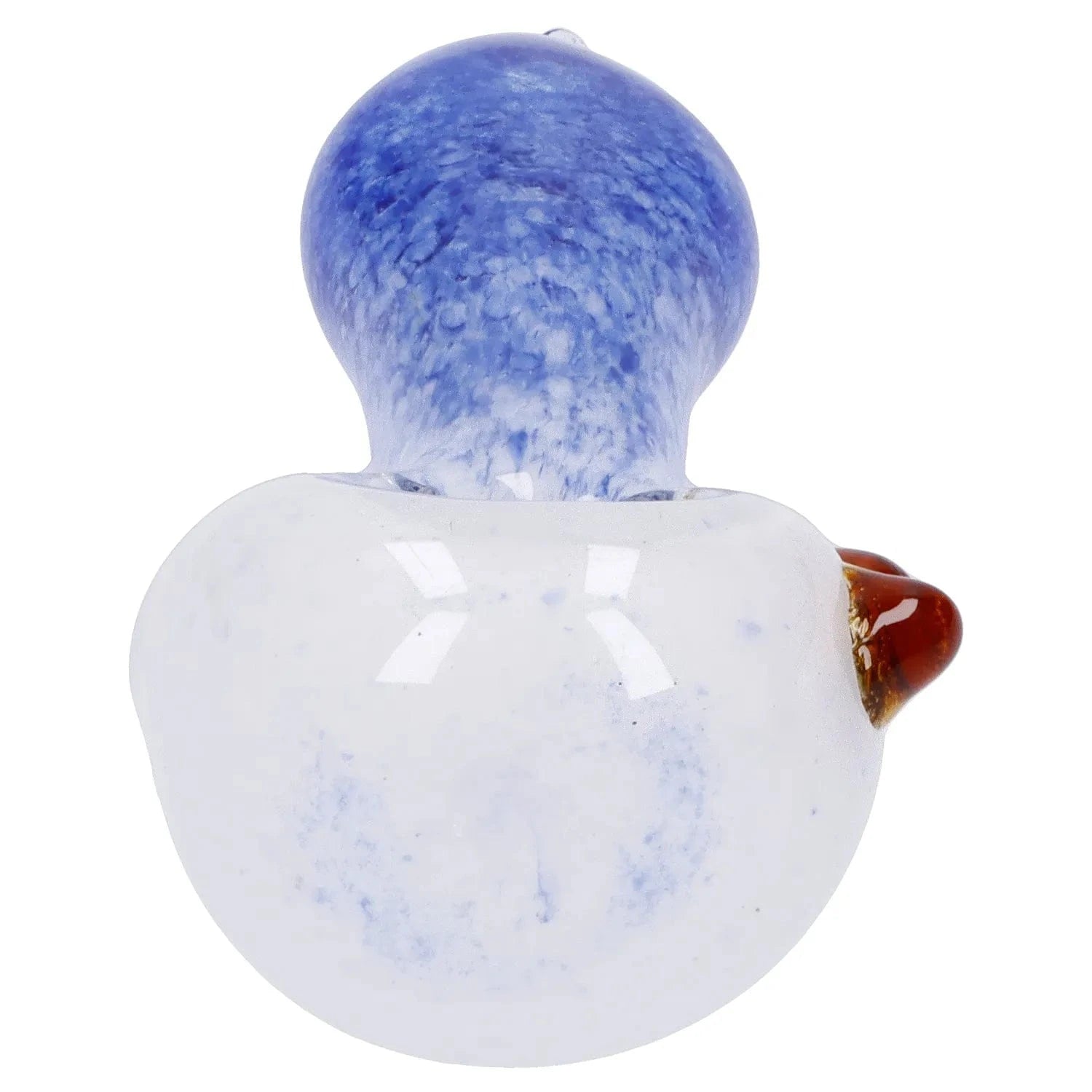Top-down close-up of the Gradient Glass Frit Pipe - 3.5 in showing a mottled blue rounded mouthpiece and white speckled body against a white background.