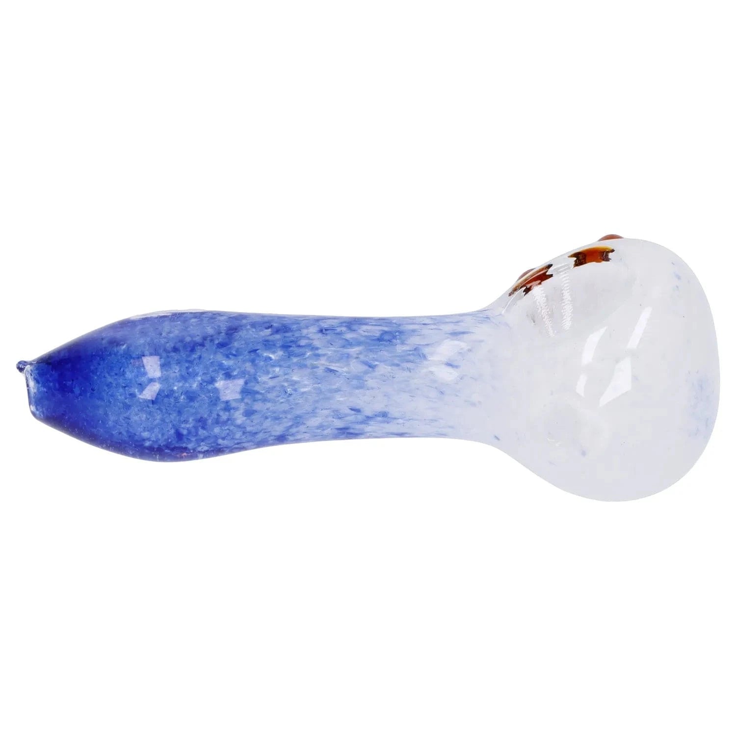 Side profile of the Gradient Glass Frit Pipe - 3.5 in showing a blue-speckled stem fading into a clear rounded bowl on a white background