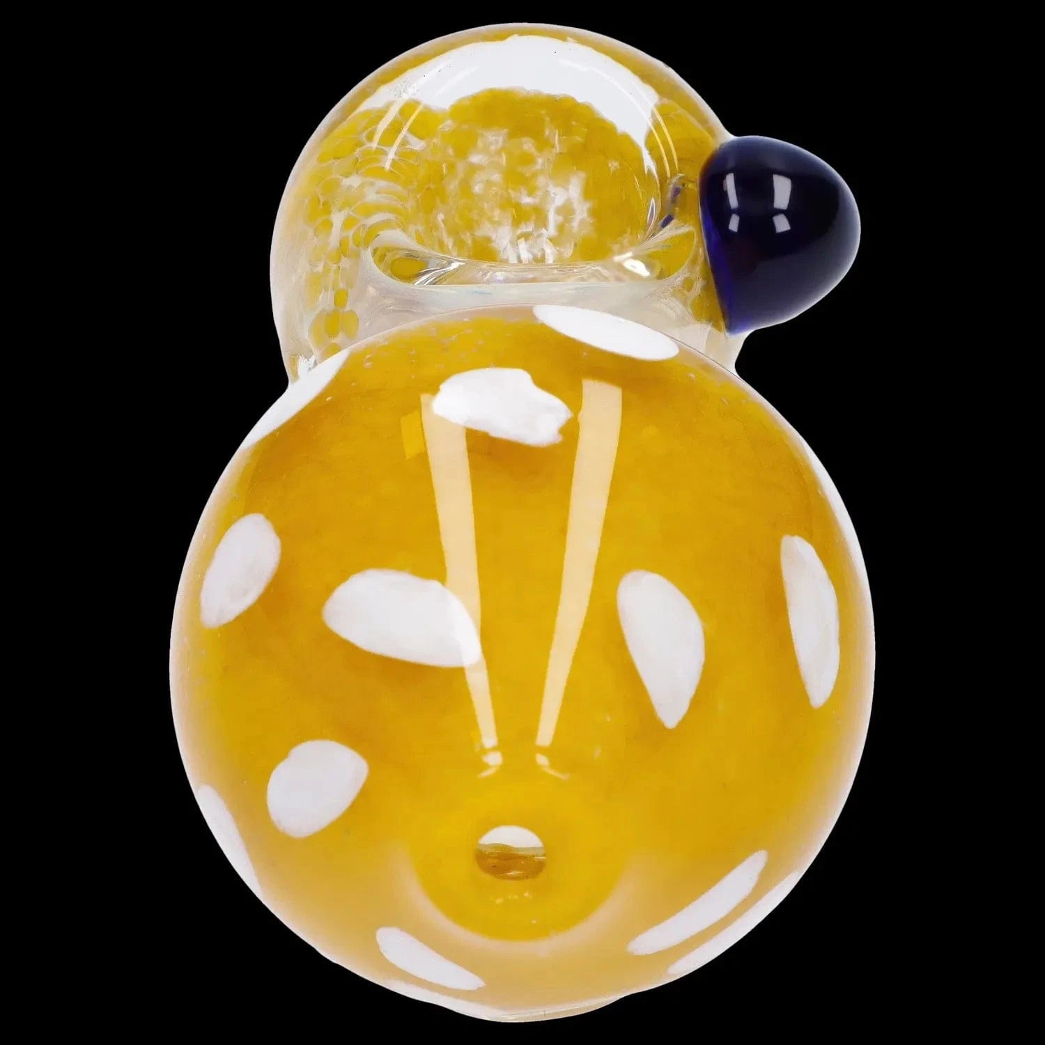 Front view of the Mushroom Frit Spoon Pipe - 4.5 in, showing a vibrant, colorful glass pipe with a rounded bowl and a smooth mouthpiece.
