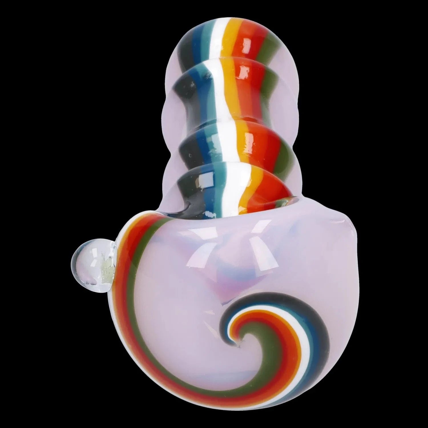 Close-up of the Slime Rasta Rainbow Spoon Pipe - 4.5 in showing its glossy lavender body and bold rainbow swirl against a black background