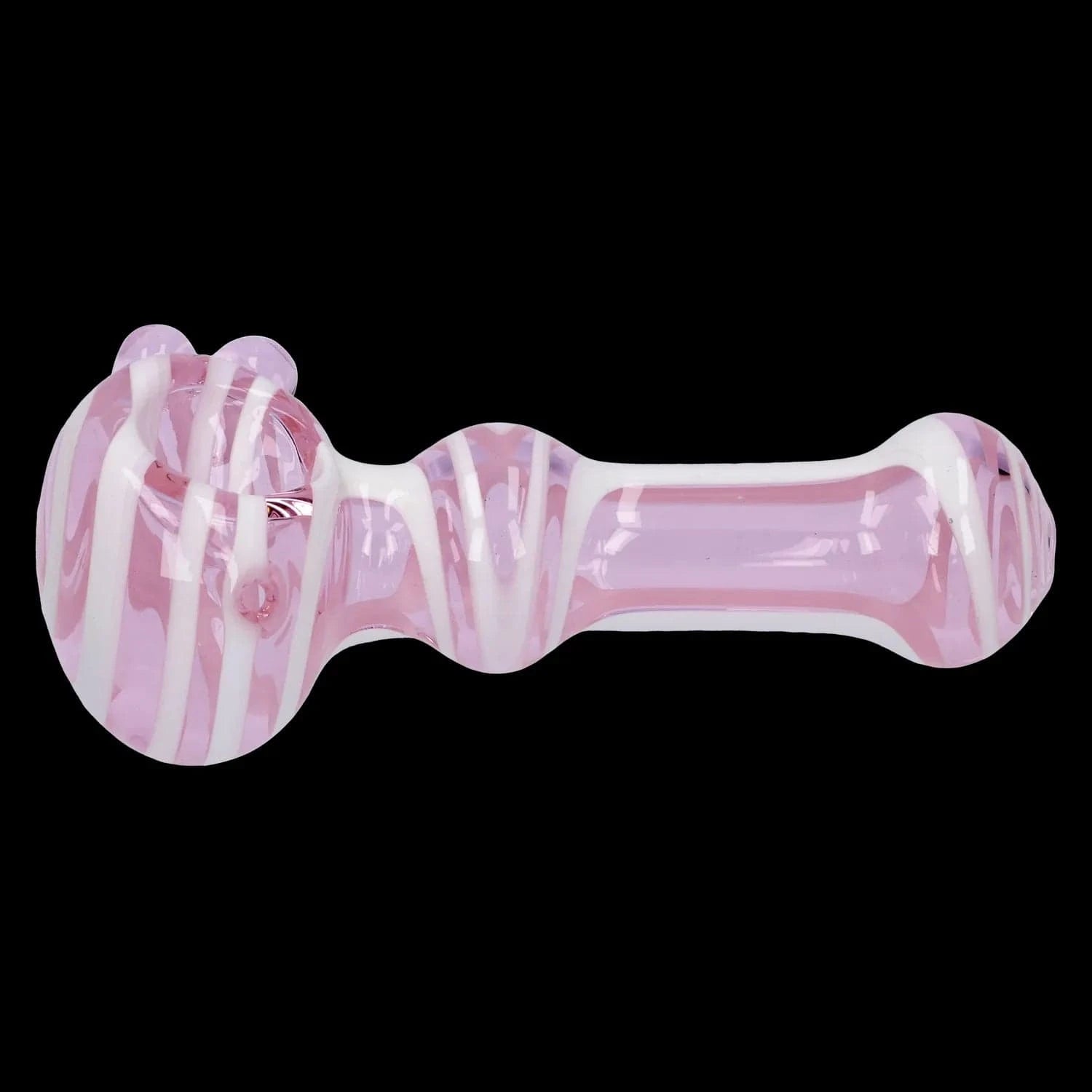 A close-up, angled view of the Swirl Color Tube Pipe - 4.5 in, showcasing its colorful, swirling glass design.