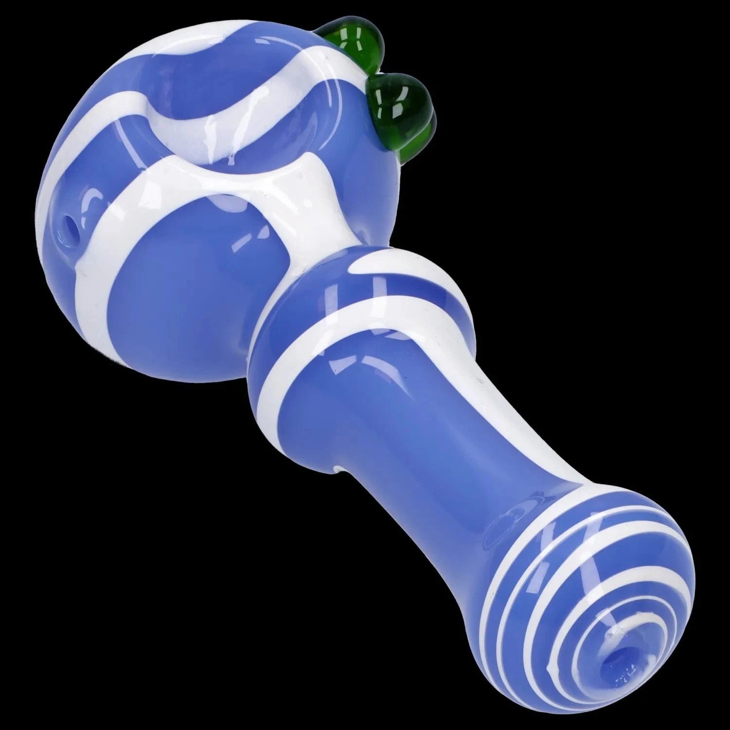 A front view of the 4.5-inch Swirl Color Tube Pipe, showcasing its vibrant blue and white swirl pattern.