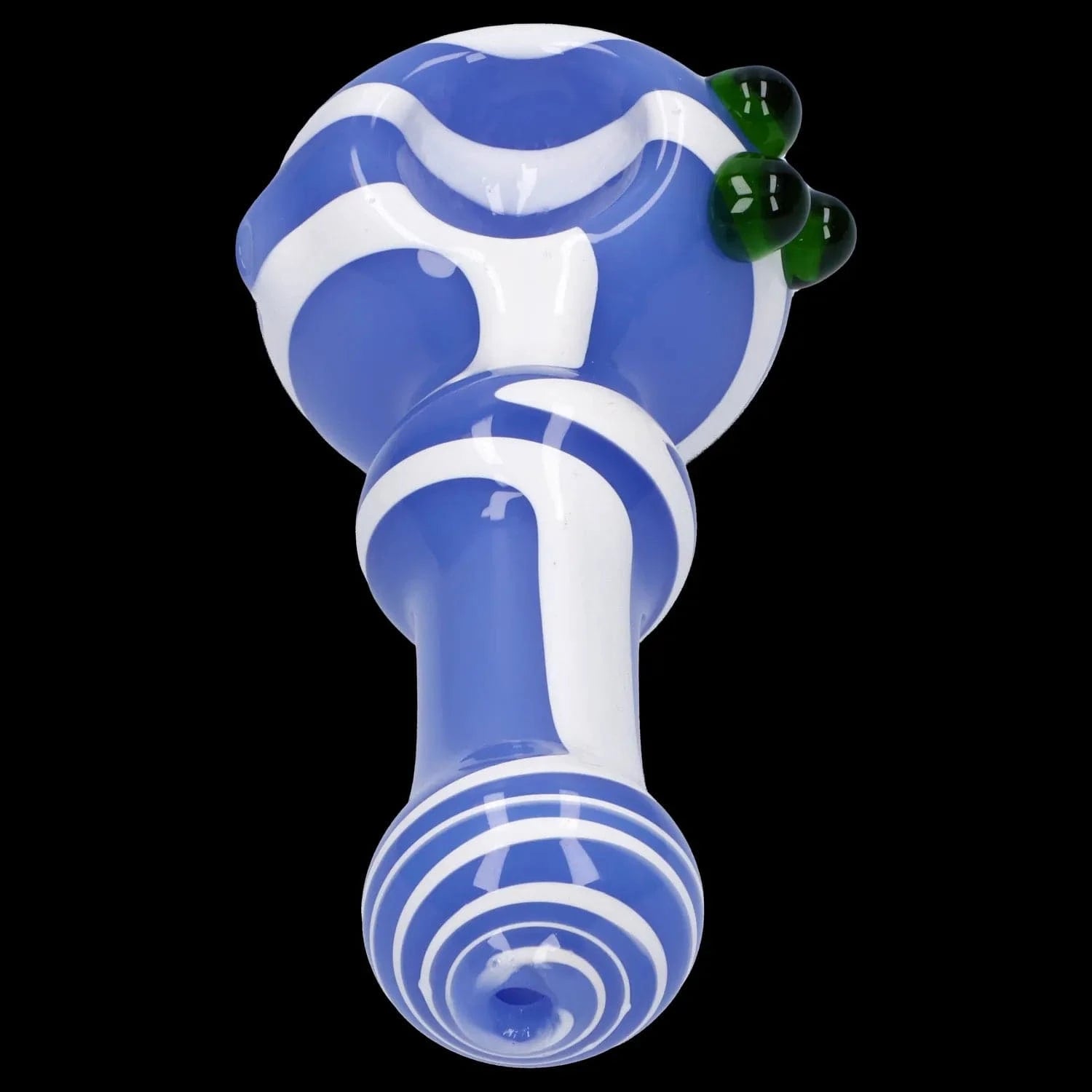 A straight-on view of the 4.5-inch Swirl Color Tube Pipe, showcasing its swirling blue and white glass design.