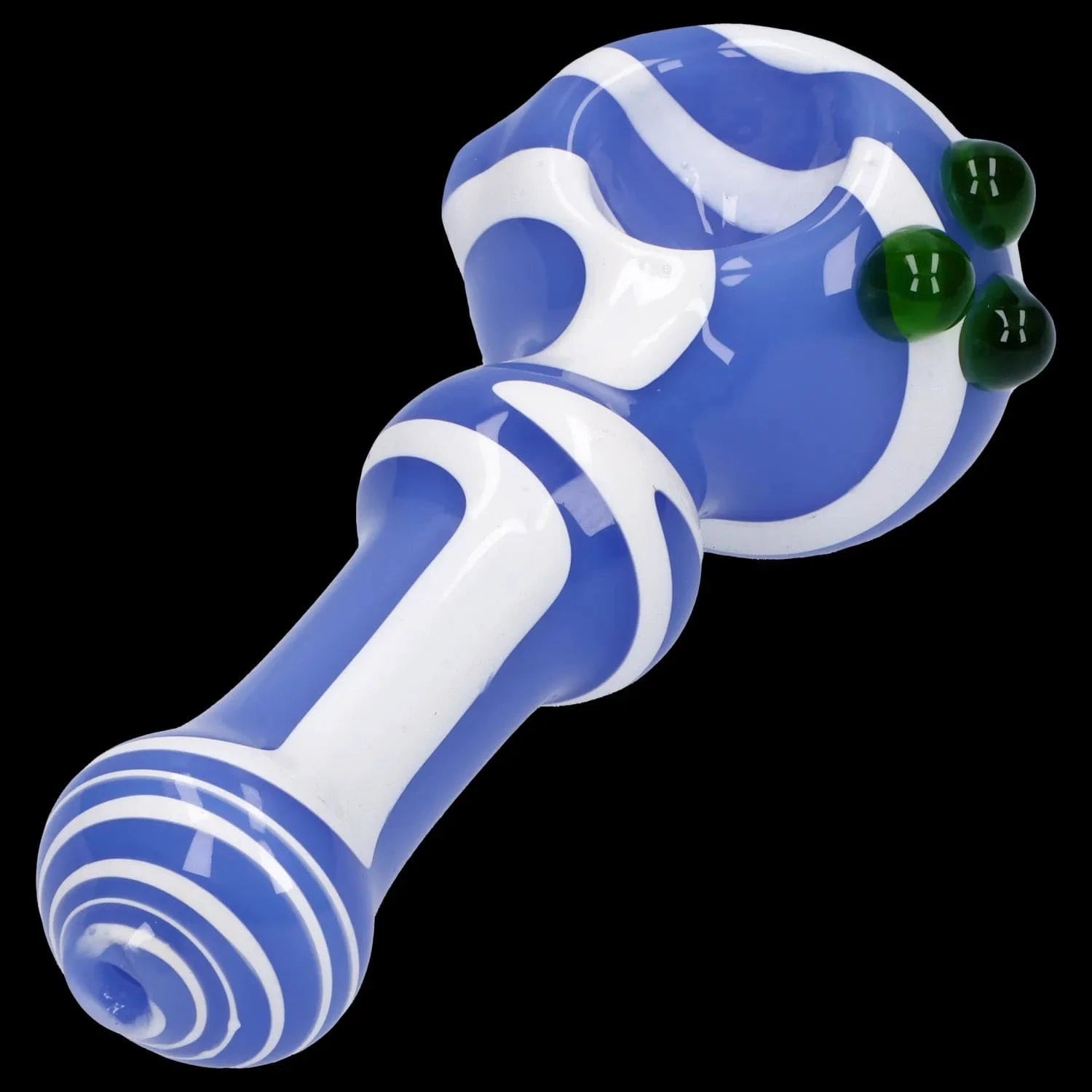 Front view of the Swirl Color Tube Pipe - 4.5 in, showcasing its vibrant blue and white swirl pattern.