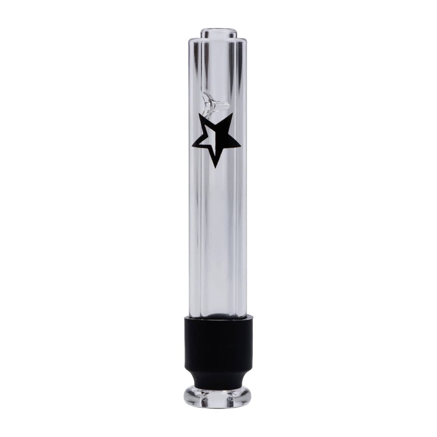 Front view of the “Happy Holiblaze” Smoking Box, a clear glass box with a simple, cylindrical design.