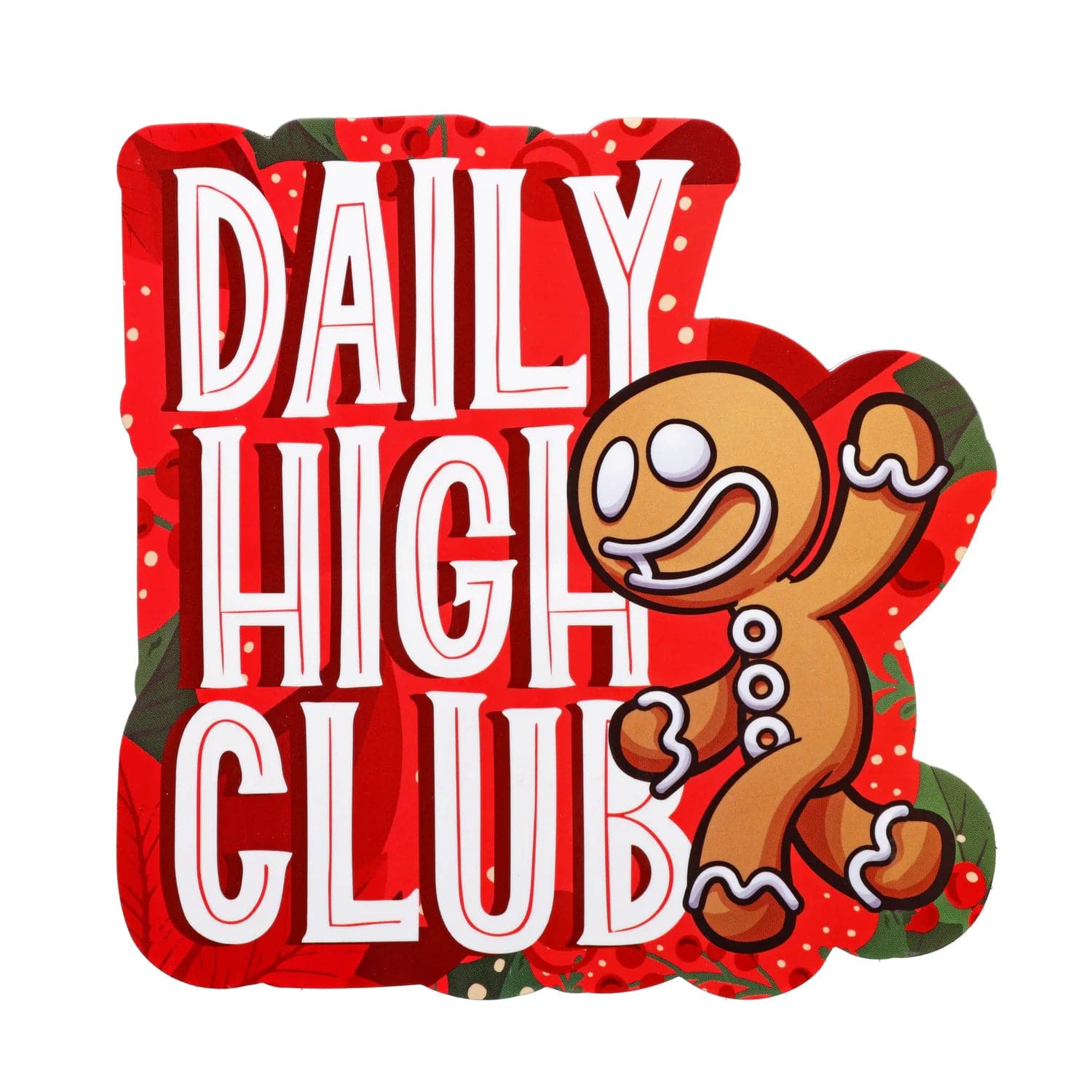 A whimsical illustration of the “Happy Holiblaze” Smoking Box with vibrant red detailing and playful, cartoonish lettering.