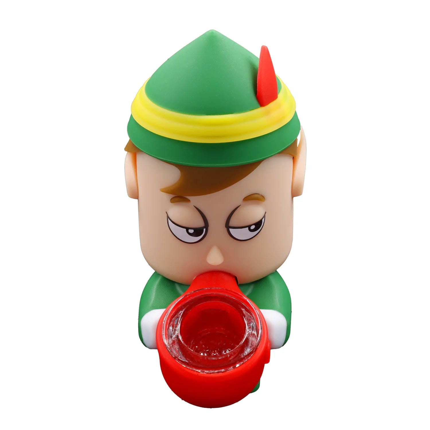 Front view of the “Happy Holiblaze” Smoking Box, a colorful, cartoon-style piece with a wide opening.