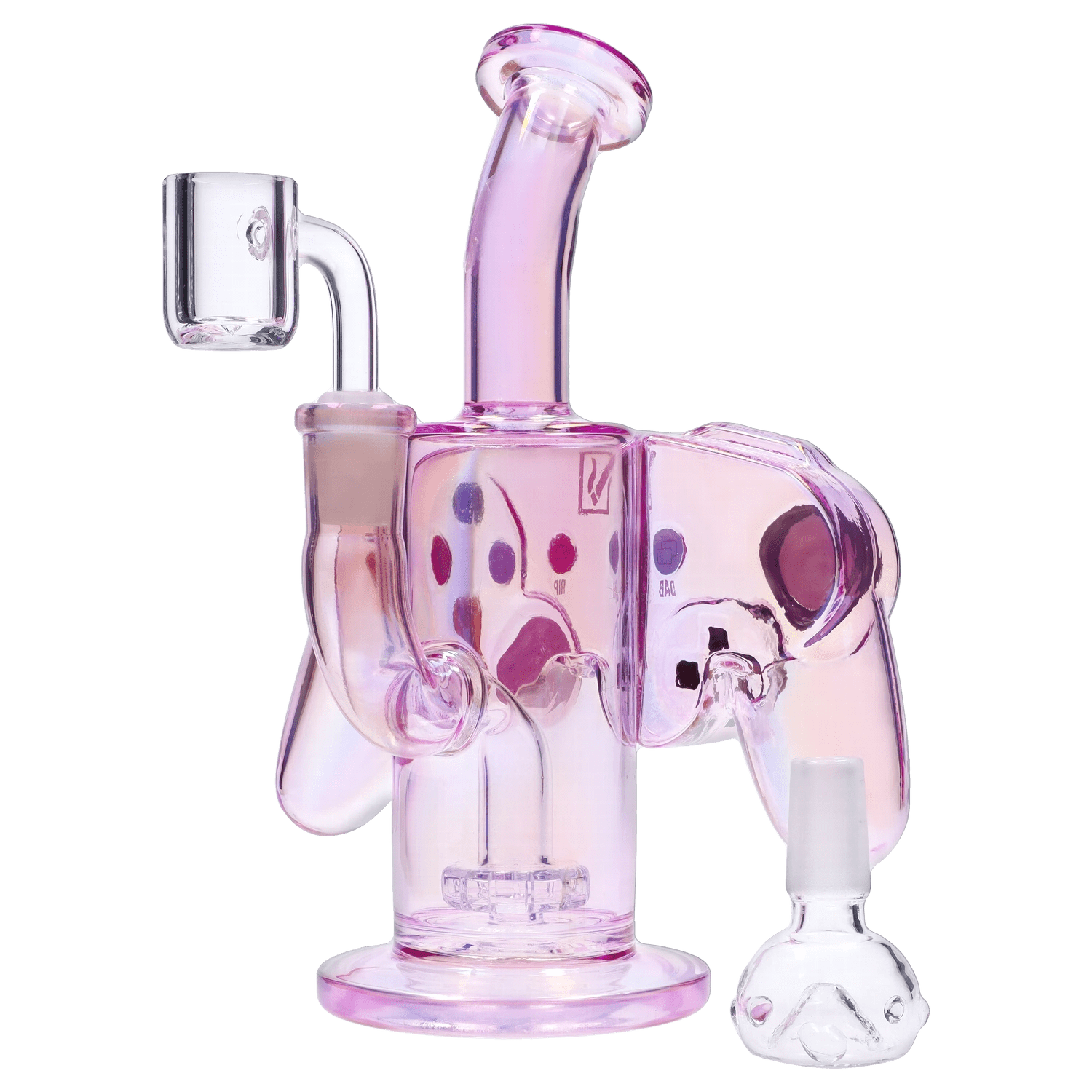 A studio shot displays the “Level Up” Smoking Box, a pink glass piece with a curved neck and visible joint.