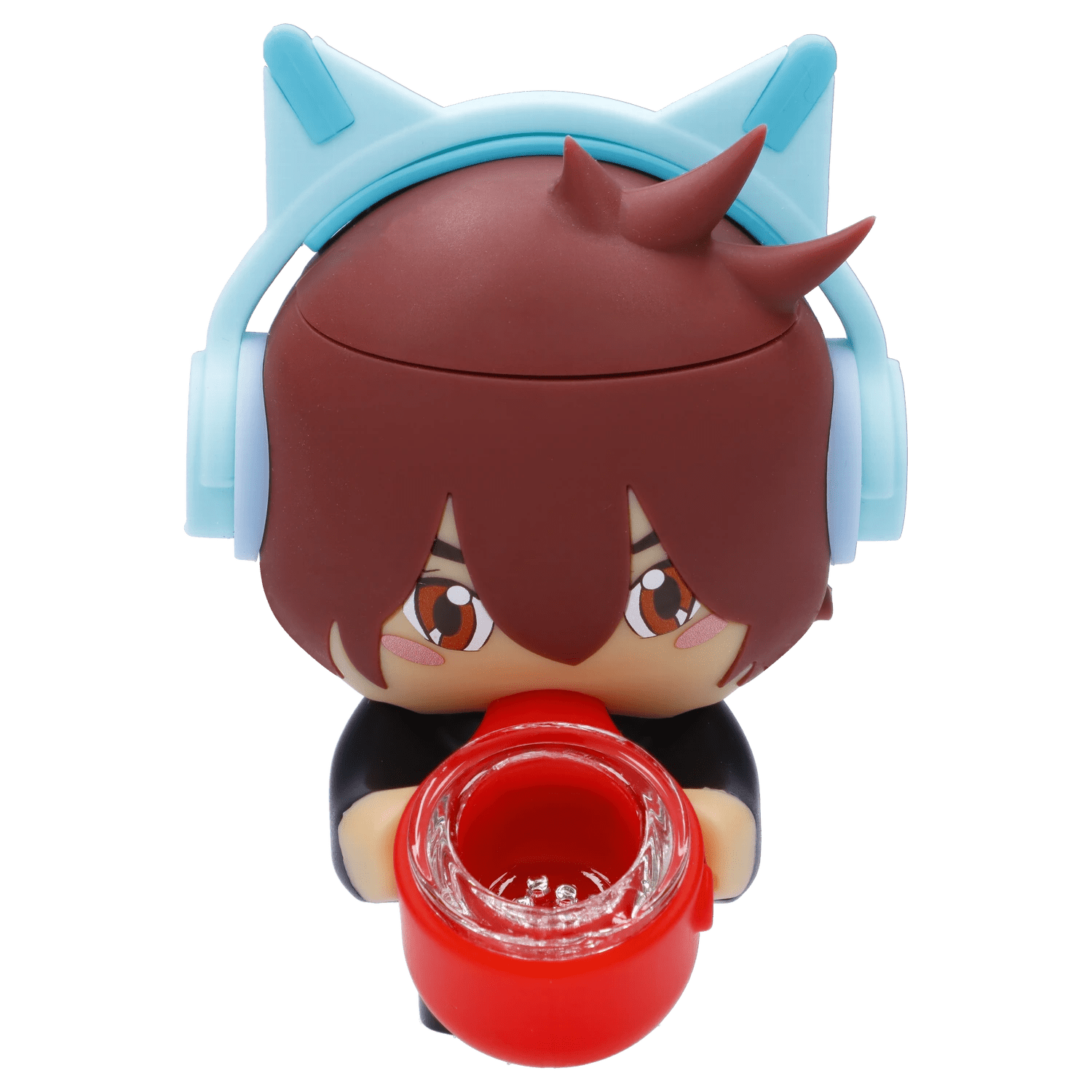 Front view of the “Level Up” Smoking Box, a red, cylindrical box with a visible opening and reflective surface.