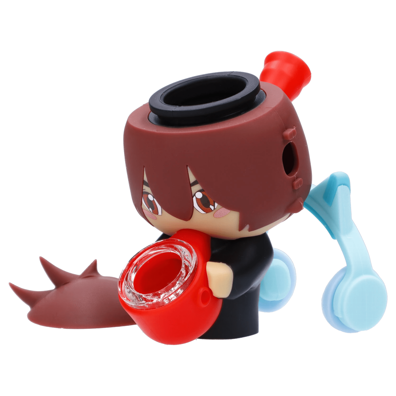 Front view of the “Level Up” Smoking Box with a red bowl, blue accents, and a black base.
