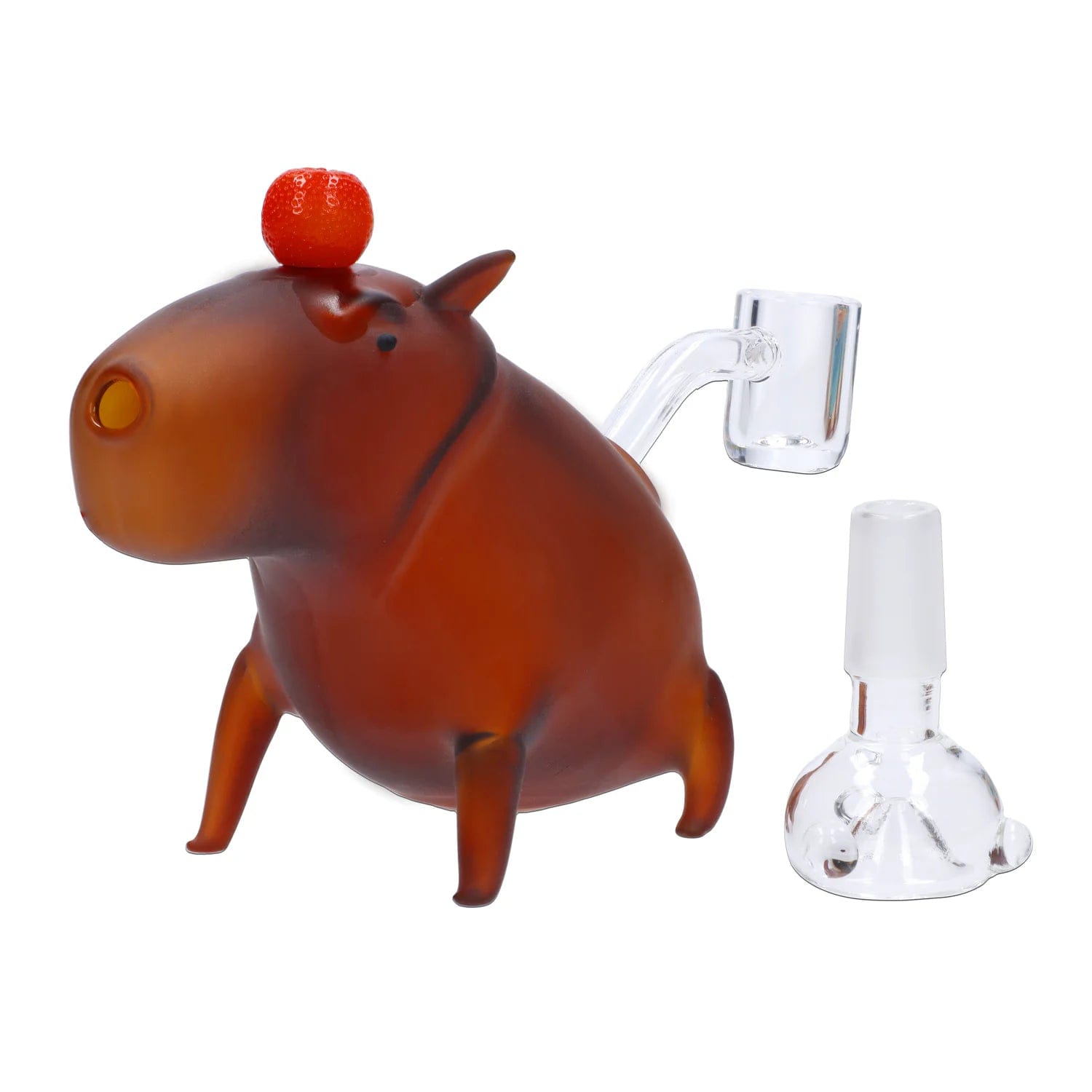 Front view of the “No Cap-ybara” Smoking Box, a playful ceramic piece resembling a capybara with a visible mouthpiece.