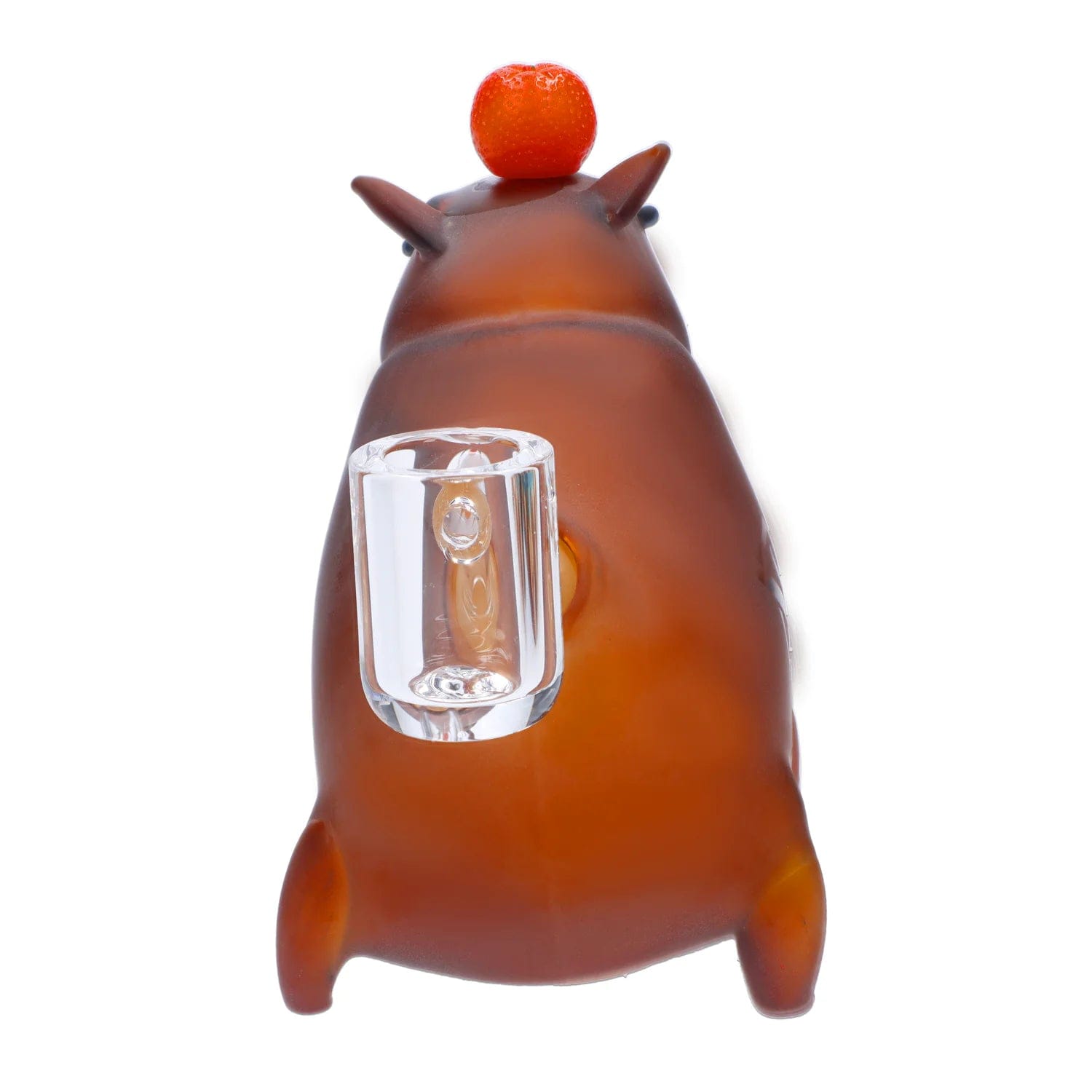 A front view of the “No Cap-ybara” Smoking Box, a rounded, beige ceramic piece resembling a capybara.