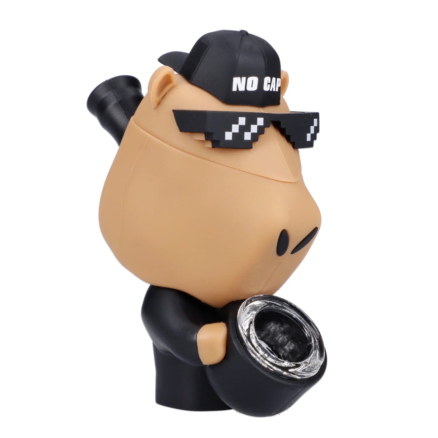 Front view of the “No Cap-ybara” Smoking Box, a white ceramic figurine with a whimsical capybara design.