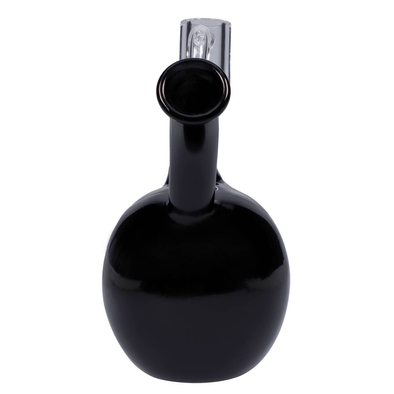Front view of the DHC Originals October 2023 Black Skull Bong, showcasing its dark glass form against a plain white background.