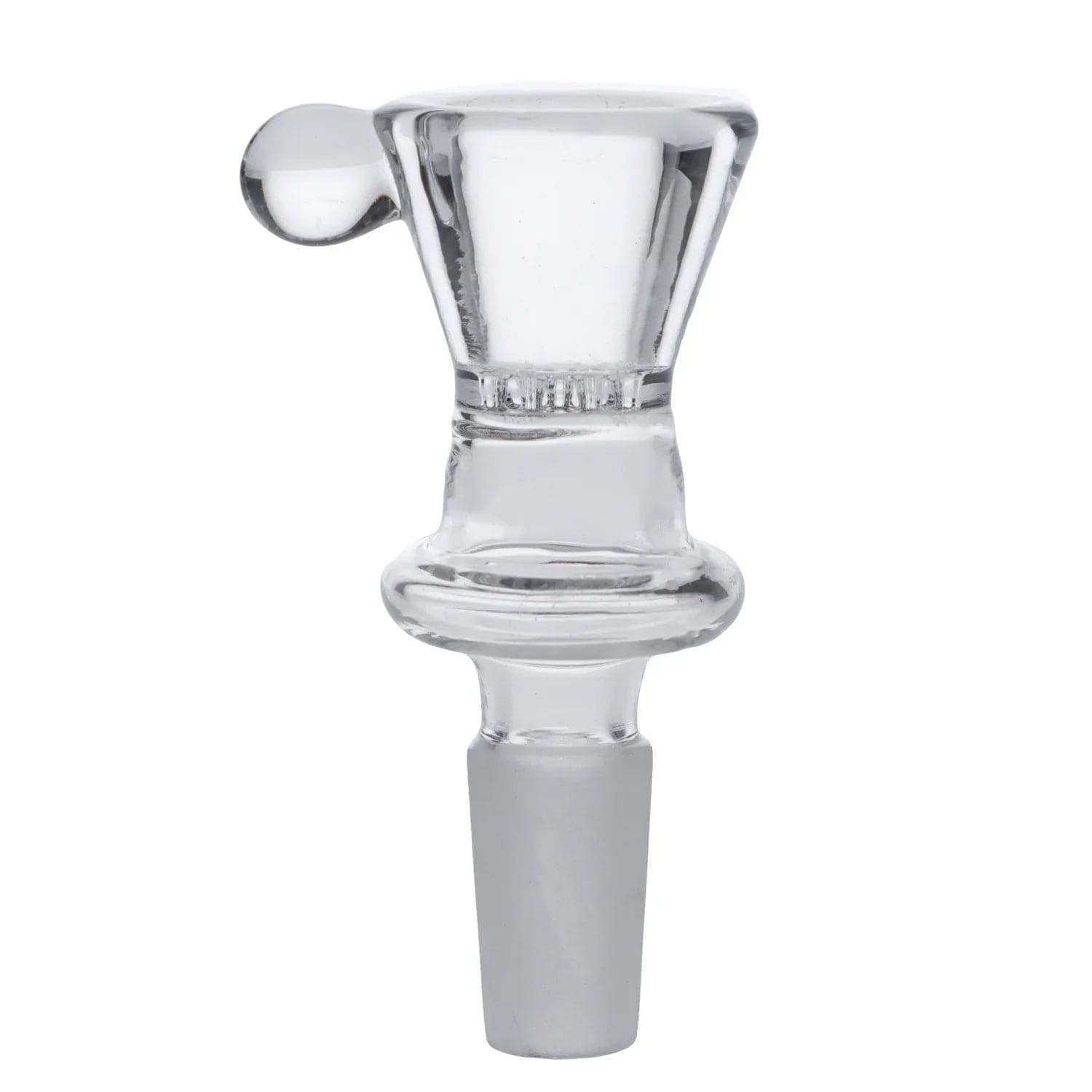 A close-up of the Built-in Screen Bowl, showcasing its clear glass construction and rounded shape.