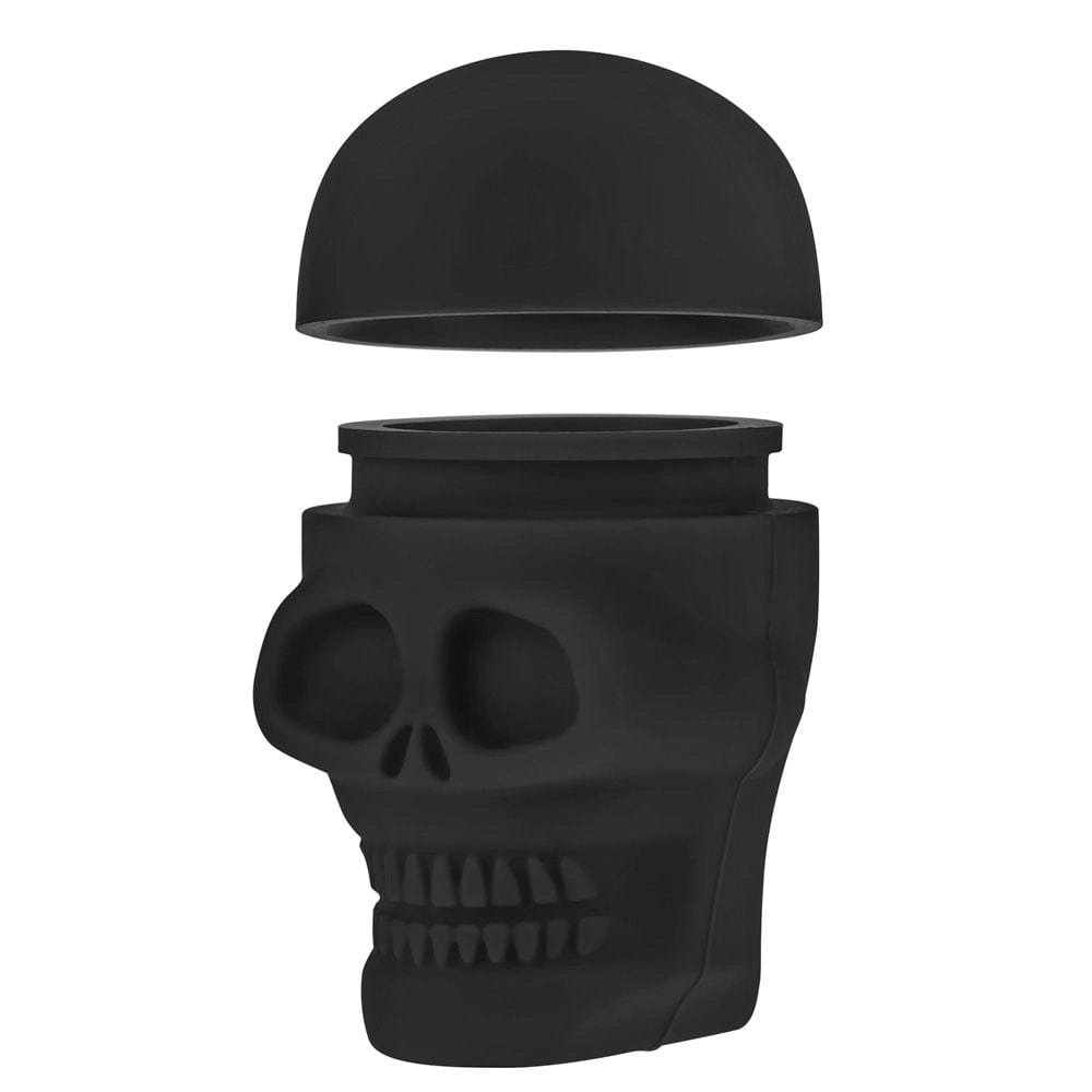 A close-up, angled view of the Silicone Non-Stick Stash Container  Skull, showing its closed, dark-colored design against a plain white background.