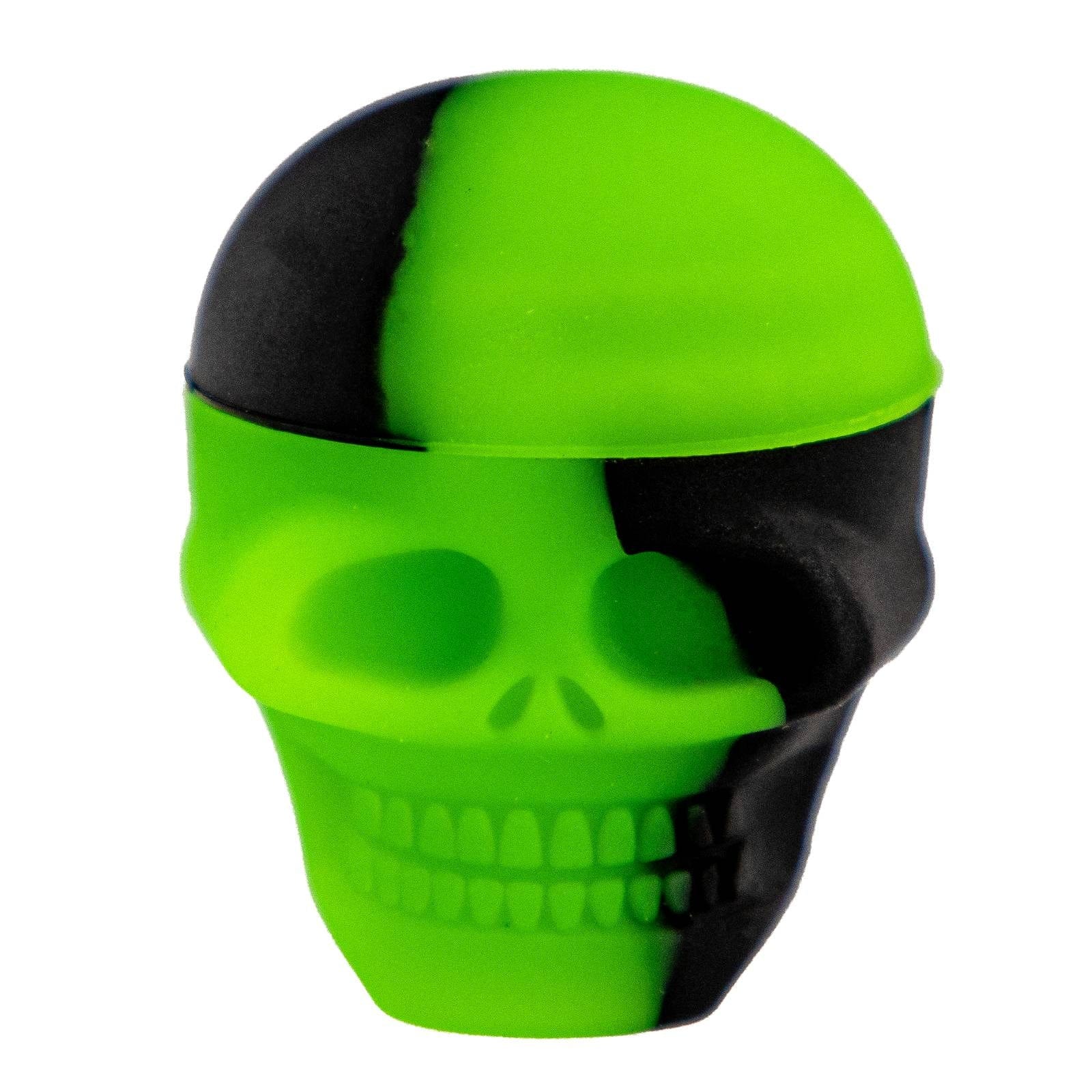 A front view of the Silicone Skull Container for October, showing a black skull-shaped container against a plain white background.