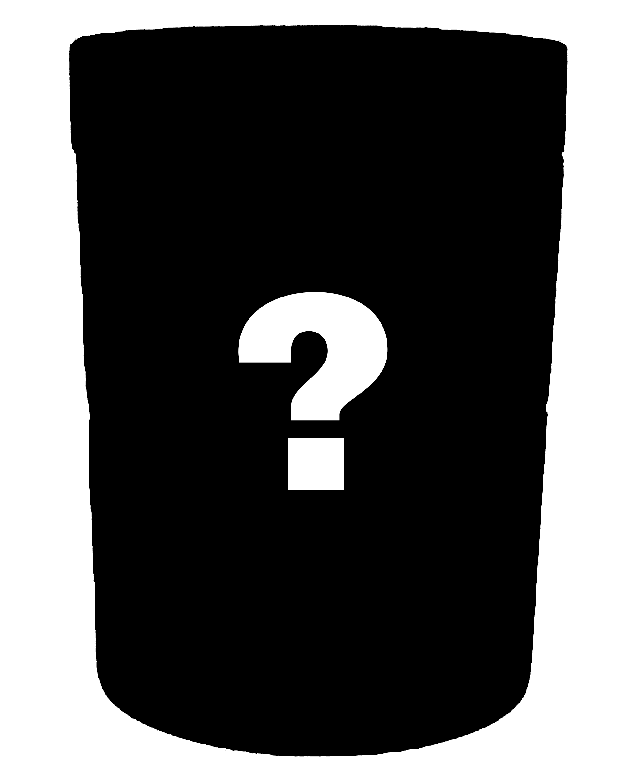 Front view of the Mystery Container, a dark, cylindrical object set against a plain white background.