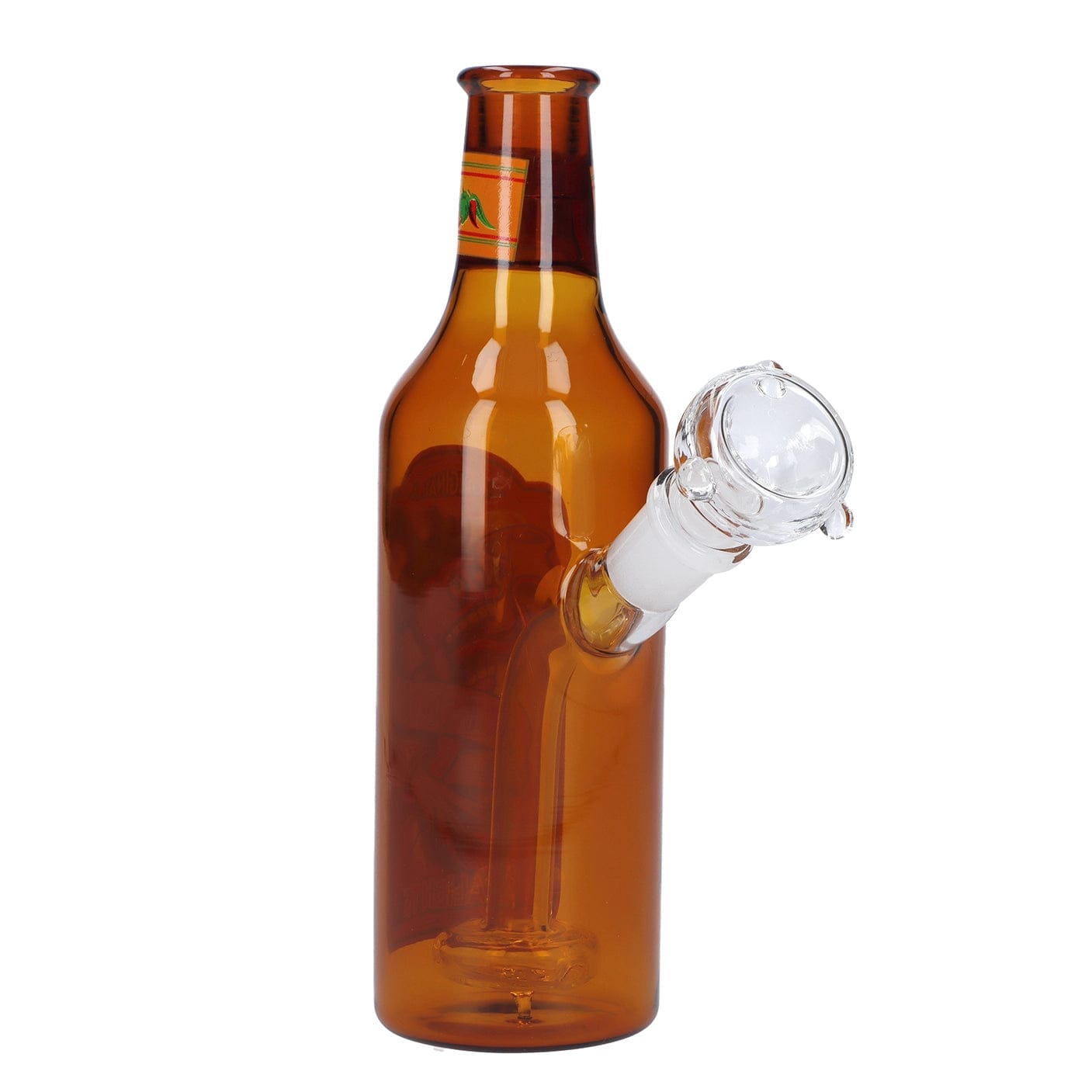 A front view of the “April 2024 Zaza Crash” Limited Edition Deluxe Box, showcasing its tall, amber-colored glass construction.