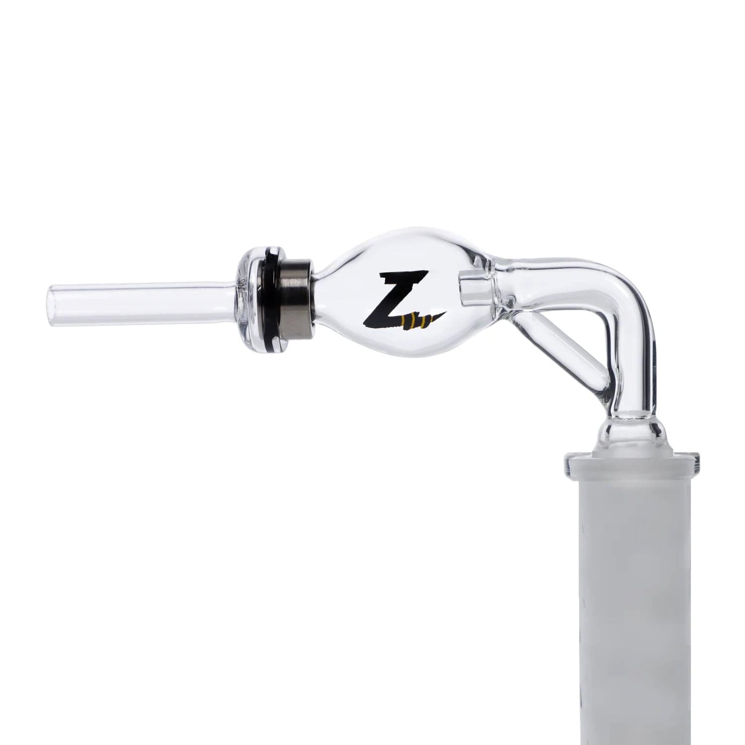 Close-up side view of the “April 2024 Zaza Crash” Limited Edition Deluxe Box’s glass joint, with a smooth, seamless connection.