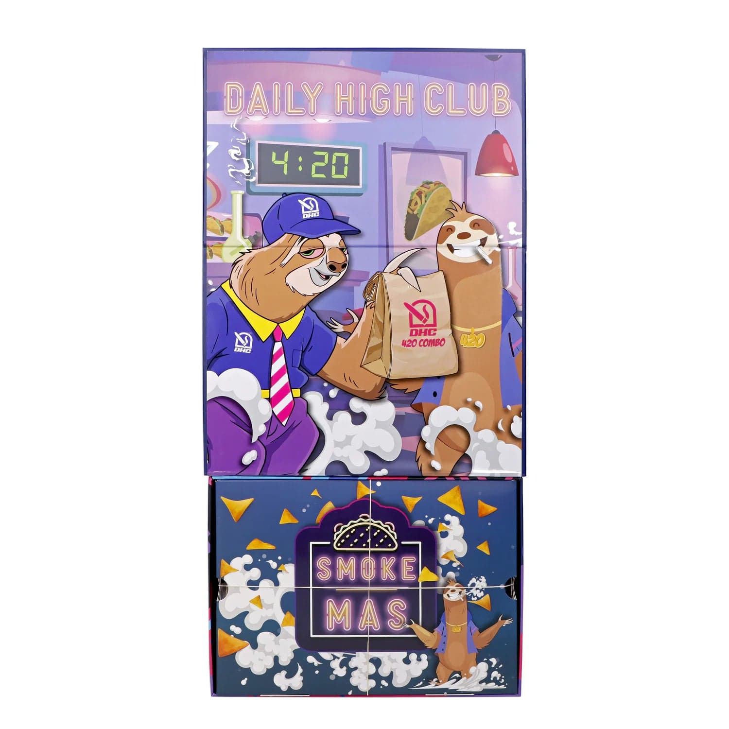 Front view of the “April 2024 Zaza Crash” Limited Edition Deluxe Box with a cartoon figure and digital clock display.