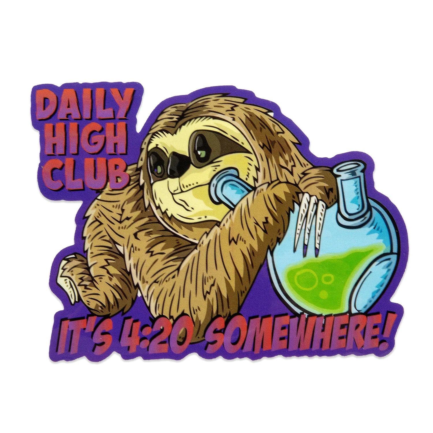A cartoon sloth clings to the "Combo #420" Smoking Box, a brightly colored container with a playful design.